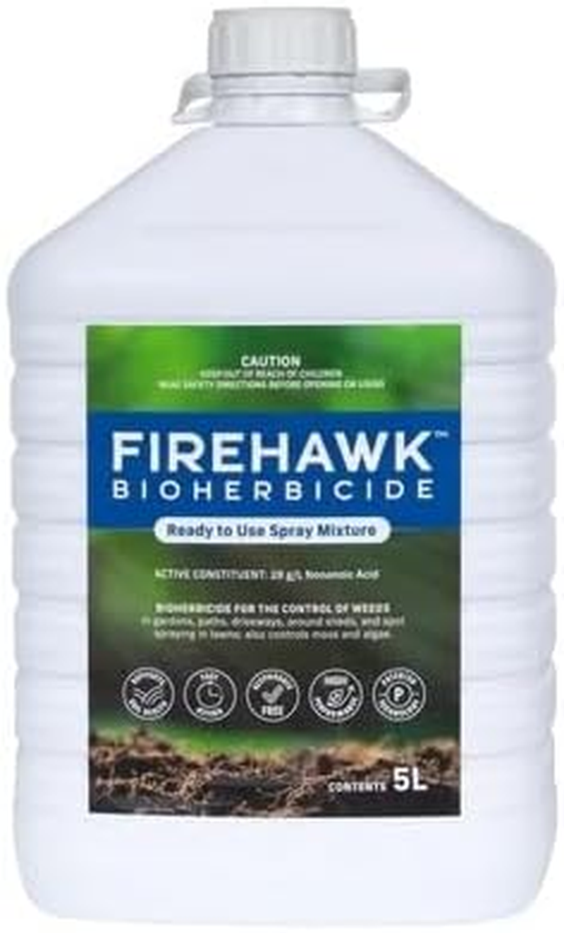 Firehawk&trade; Pet‑ & Kid‑Safe* Natural Weed Killer Ready to Use | Glyphosate‑Free Bioherbicide&mdash;Kills Weeds in Hours | 5 Litre Refill | Soil‑Friendly, Fast Results