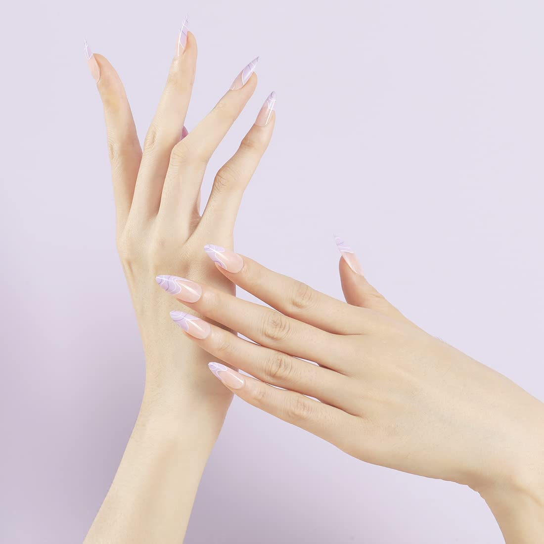 24Pcs Nude Abstract Press on Nails Medium and Long Almond Pointed Full Cover Nails Reusable for Women and Girls DIY Manicure Salon Beginners