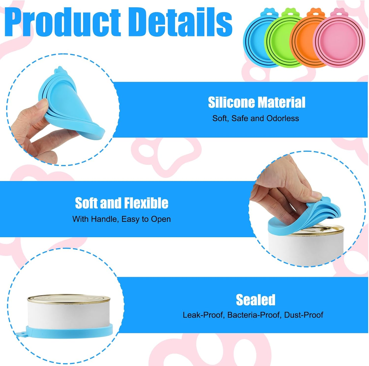 Pack of 4 Silicone Lids for Cans, Can Lids, Cat Food with 4 Spoons, Universal Silicone Can Lid, Can Lid, Dog Food, Cat Can Lid, Canning Lid, Can Lid for Pet Food image number 1