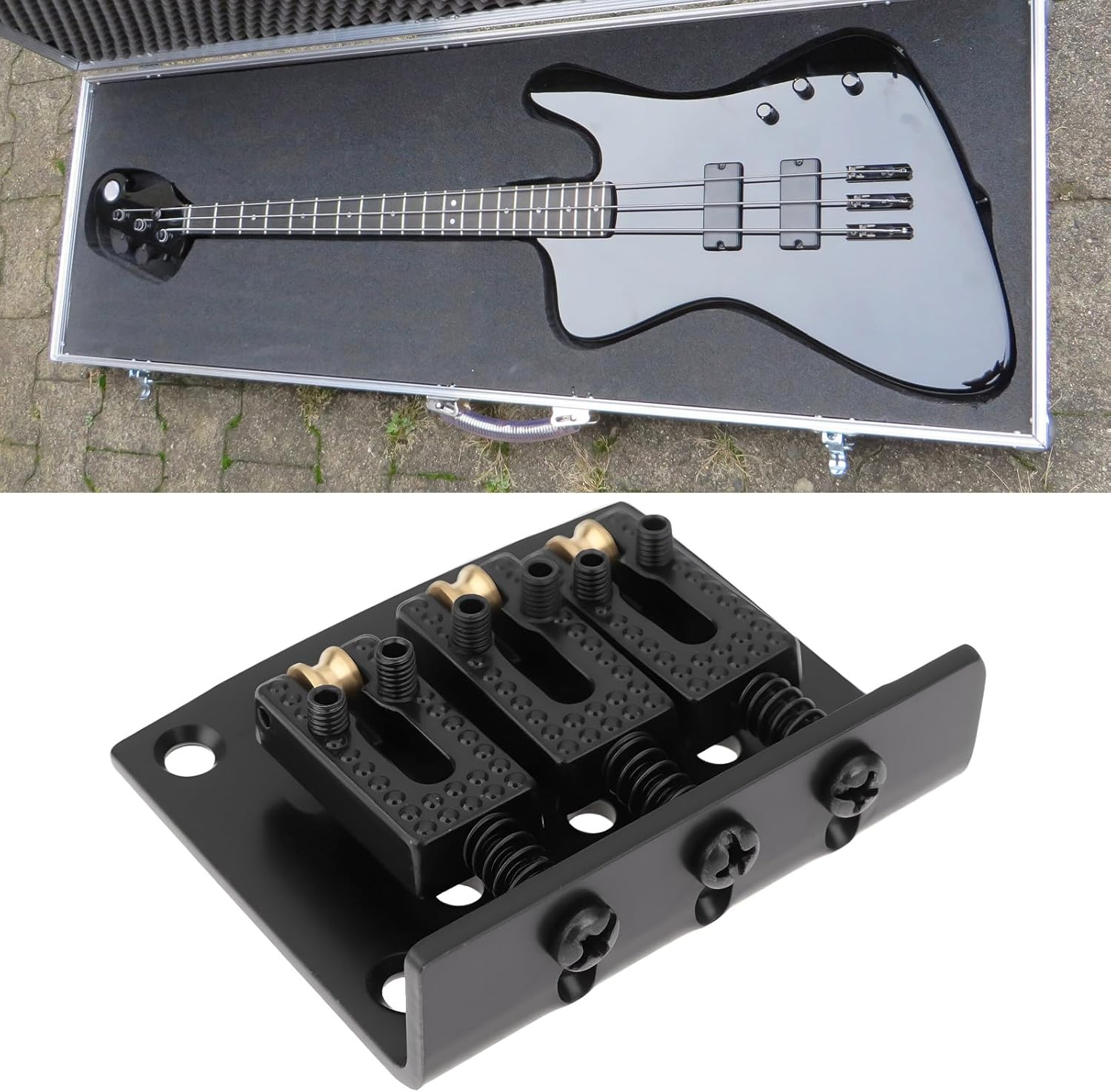 VGOL Black 3-String Electric Guitar Bridge with 1 Wrench and 4 Screws - Silver image number 7