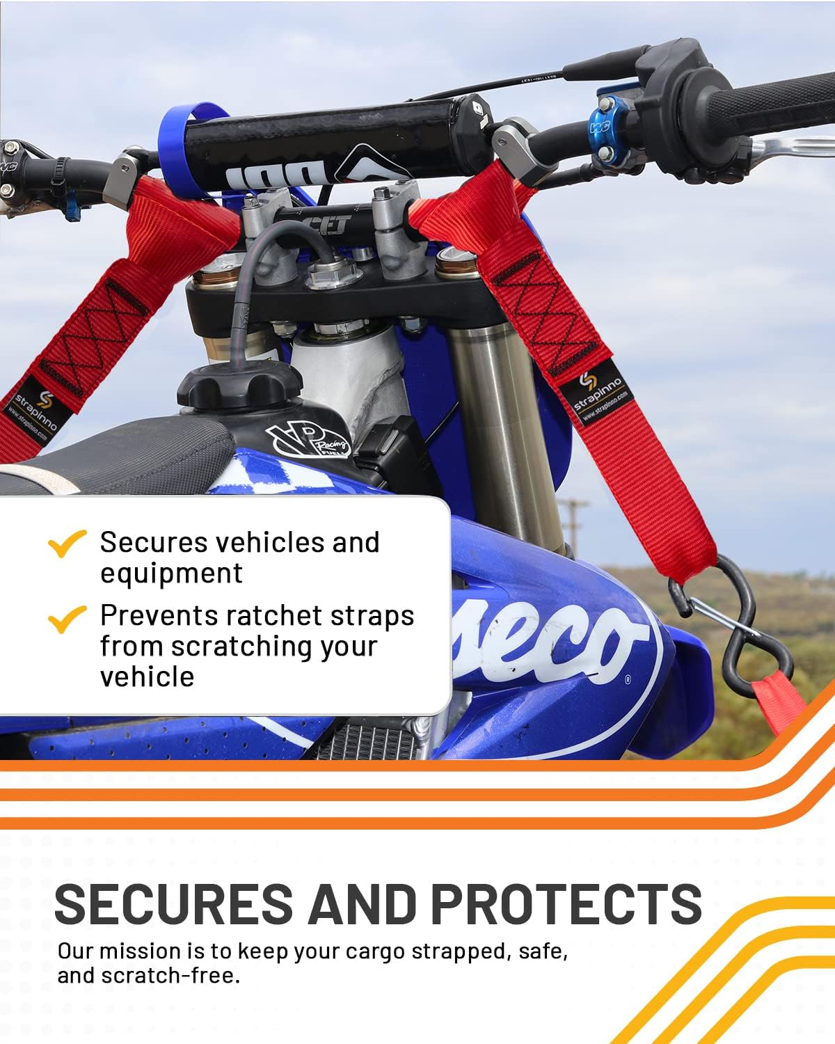 Strapinno 4Pcs. Soft Loop Tie-Down Straps -1.7 in X 17 in Straps with 10,500Lbs Breaking Strength and 3,500Lbs Working Load Limit Each, Ideal for Securing ATV, UTV, Vehicles, and Other Equipment(Red)