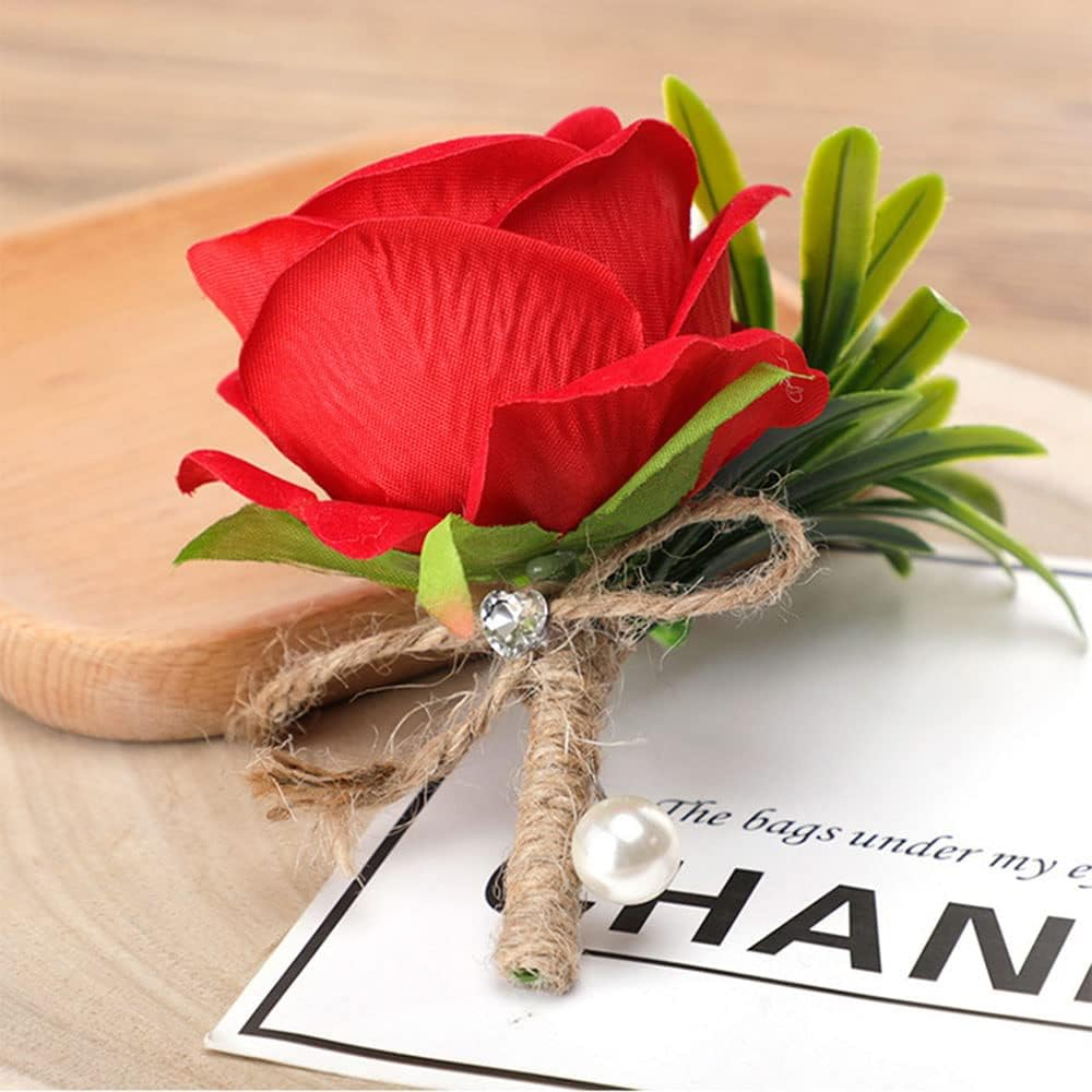 Ydseozoa Pack of 2 Corsage Wedding Boutonniere Artificial Roses Flowers Bouquet Brooch Decor for Bride Groom Wedding Prom Party Banquet Roses Boutonniere (White) - Beige image number 4