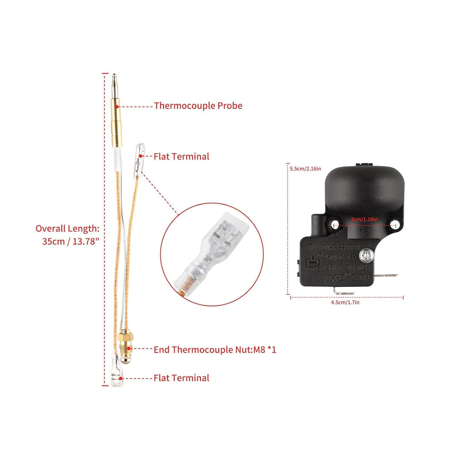 STARTIST Thermocouple Tilt Switch,Patio Heater Replacement Parts, 13.8" Length Wire, Repair,Thermocoupler Dump Switch image number 4