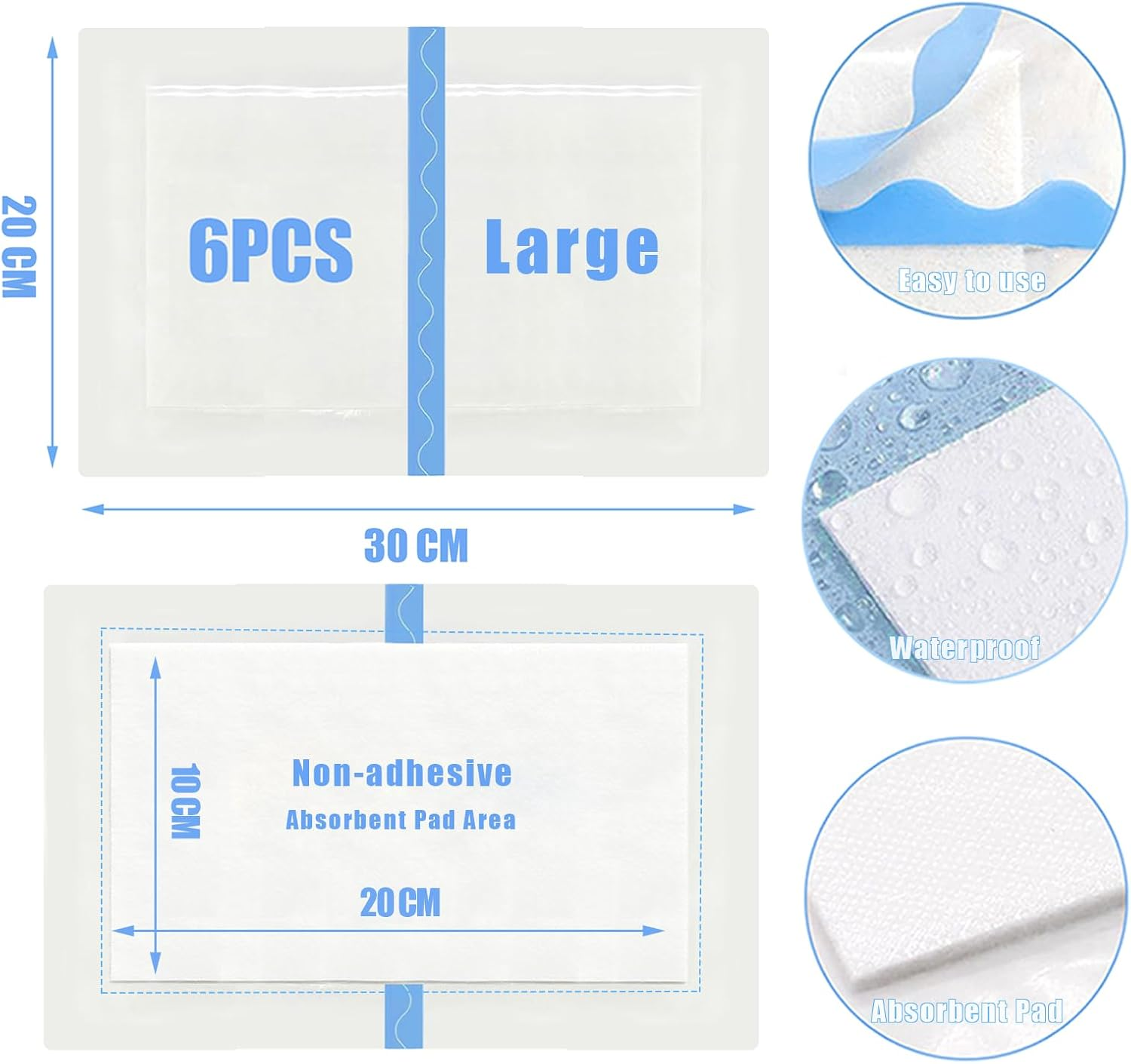 Large Wound Dressings, Adhesive Waterproof Dressing Pad Bandage Patches for Post Surgical Shower Wound Cover,6Pcs image number 5