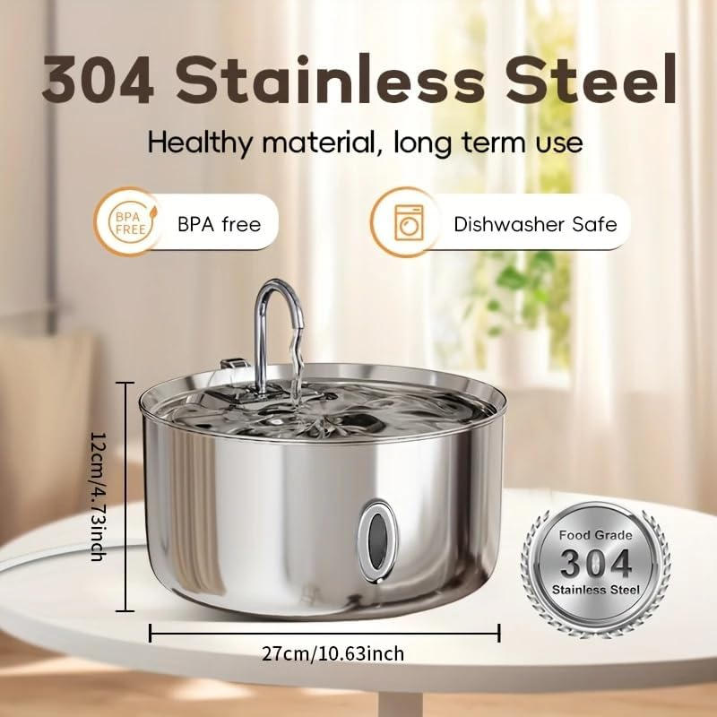 Dog Cat Water Fountain for Dogs and Cats 7L/236Oz Stainless Steel Dog Bowl Dispenser Automatic Pet Water Fountain with Deeper Drinking Area, Multi-Filtration Pet Fountain with 1 Filter image number 4