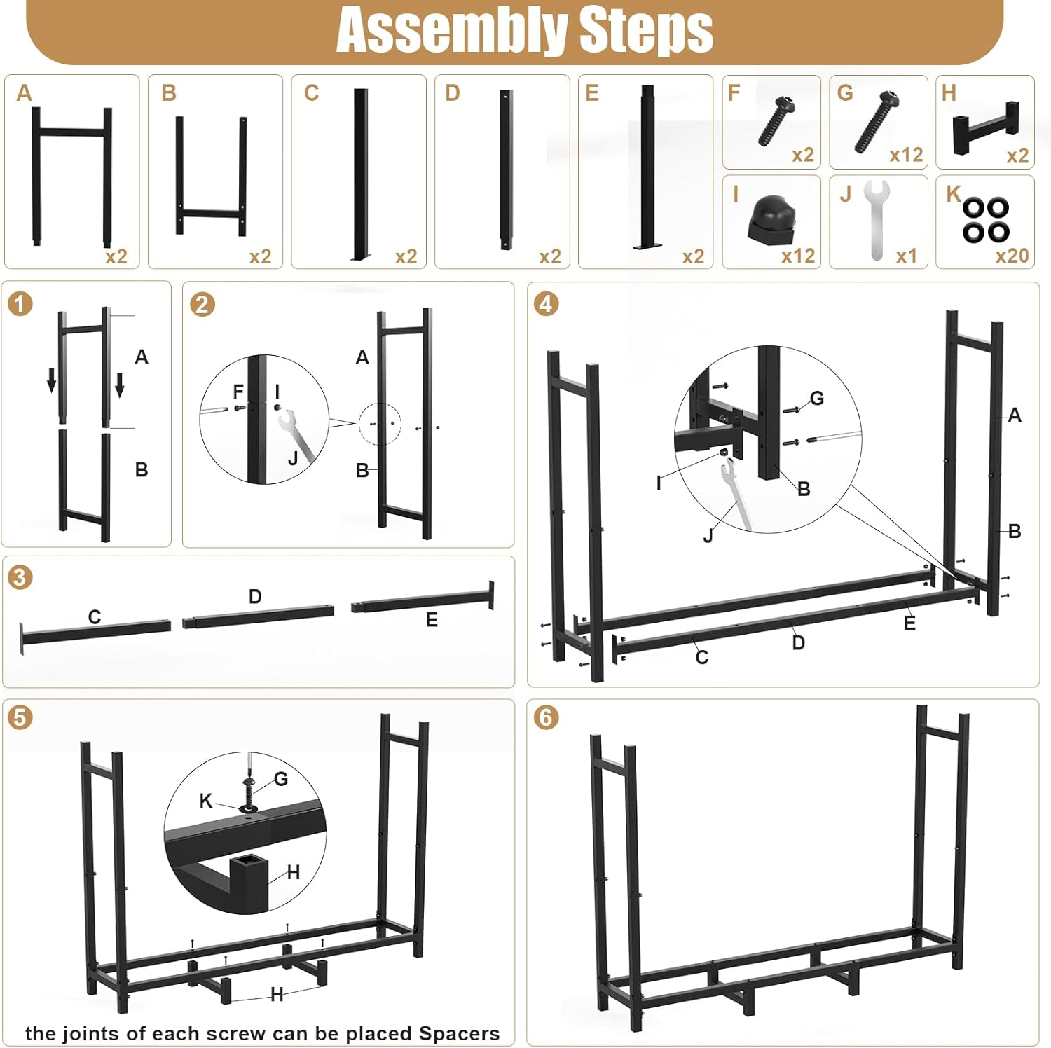 4FT Outdoor Firewood Rack, Wood Storage with 600D Waterproof Oxford Cover Heavy Duty 8 Legs Firewood Log Holder Indoor with Log Carrier, Gloves, and Kindling Hooks for Fireplace Patio Deck Wood Rack