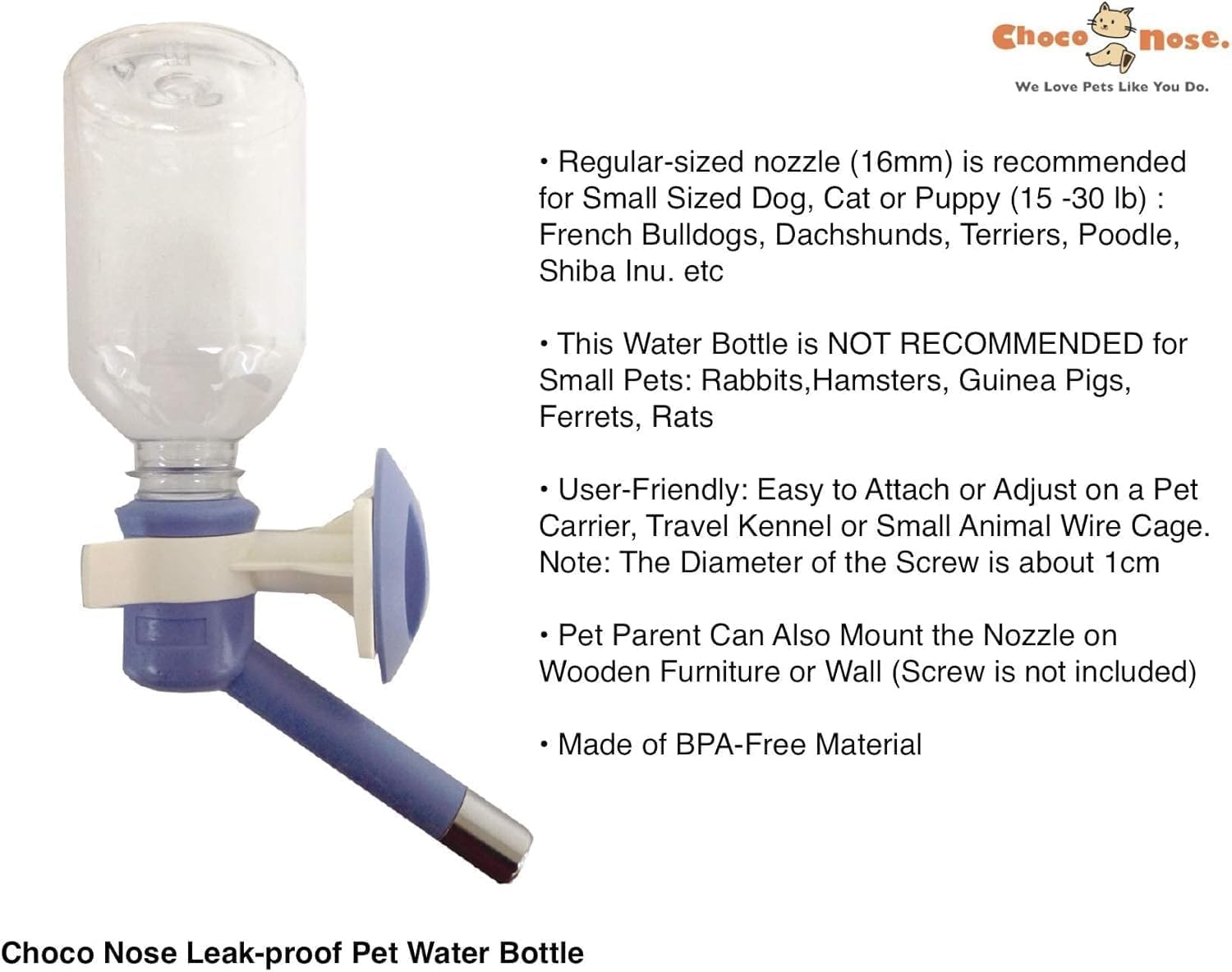 Choco Nose H590 Patented No Drip Small-Medium Sized Dog Water Bottle, Cat Water Feeder, Leak-Proof Pet Water Bottle, Mess-Free, Bpa-Free, 11.2 Oz / 330 Ml. Nozzle Diameter: 16Mm (Cornflower Blue) - Apple Green image number 3