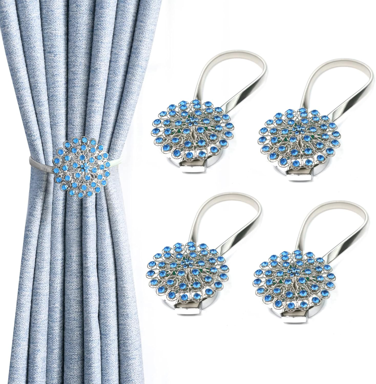 4 Packs Curtain Magnetic Buckle Spring Window Decoration Curtain Tie Rope for Home Office Decoration (White)