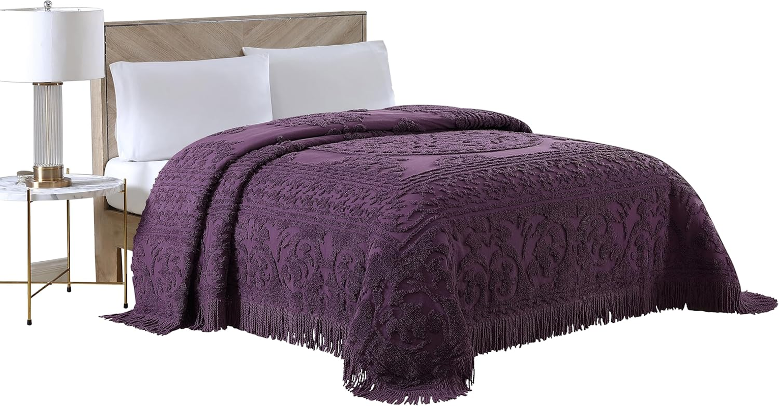 Beatrice Home Fashions Medallion Chenille Bedspread, King, Chocolate image number 3