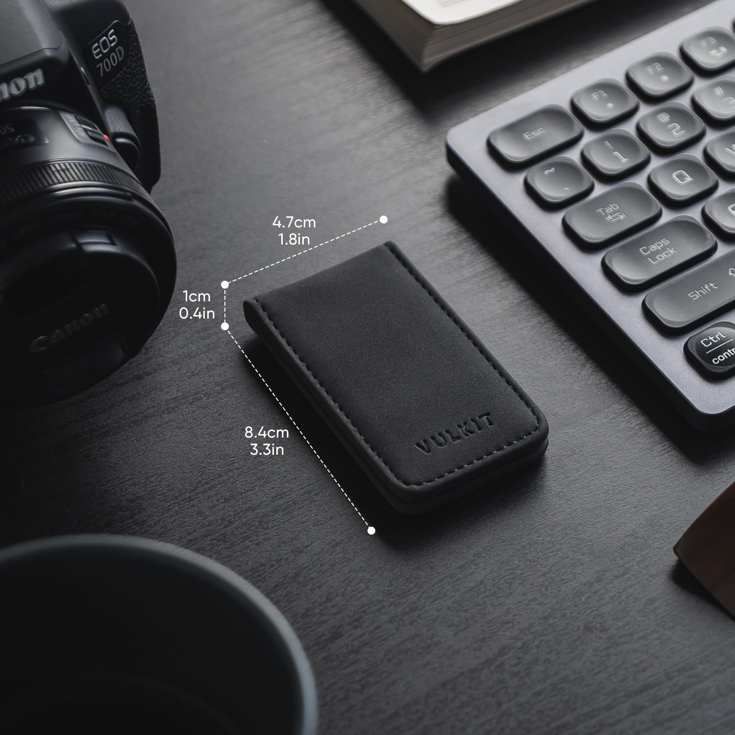 VULKIT Slim Magnetic Money Clip Leather Credit Business Card Holder Bills Holder, Strong Magnet Holds 15 X Folded Bank Notes, Black, One Size, Minimalist, VMC101 image number 6