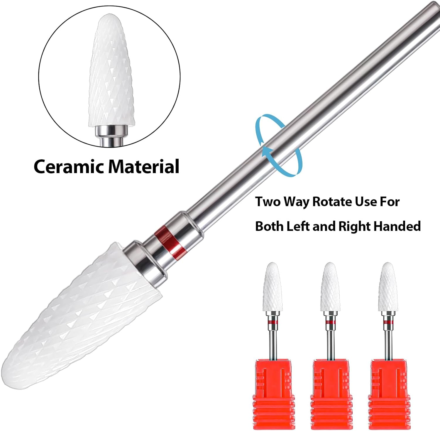 Heclia Set of 3 Nail Drill Bits Cutter Bit for Gel Nails Ceramic Nail Drill Set in Corn Shape 3/32 Inch Carbide Removal Tool Tungsten Professional Cone Nail File Quick Cuticle Cleaner image number 5