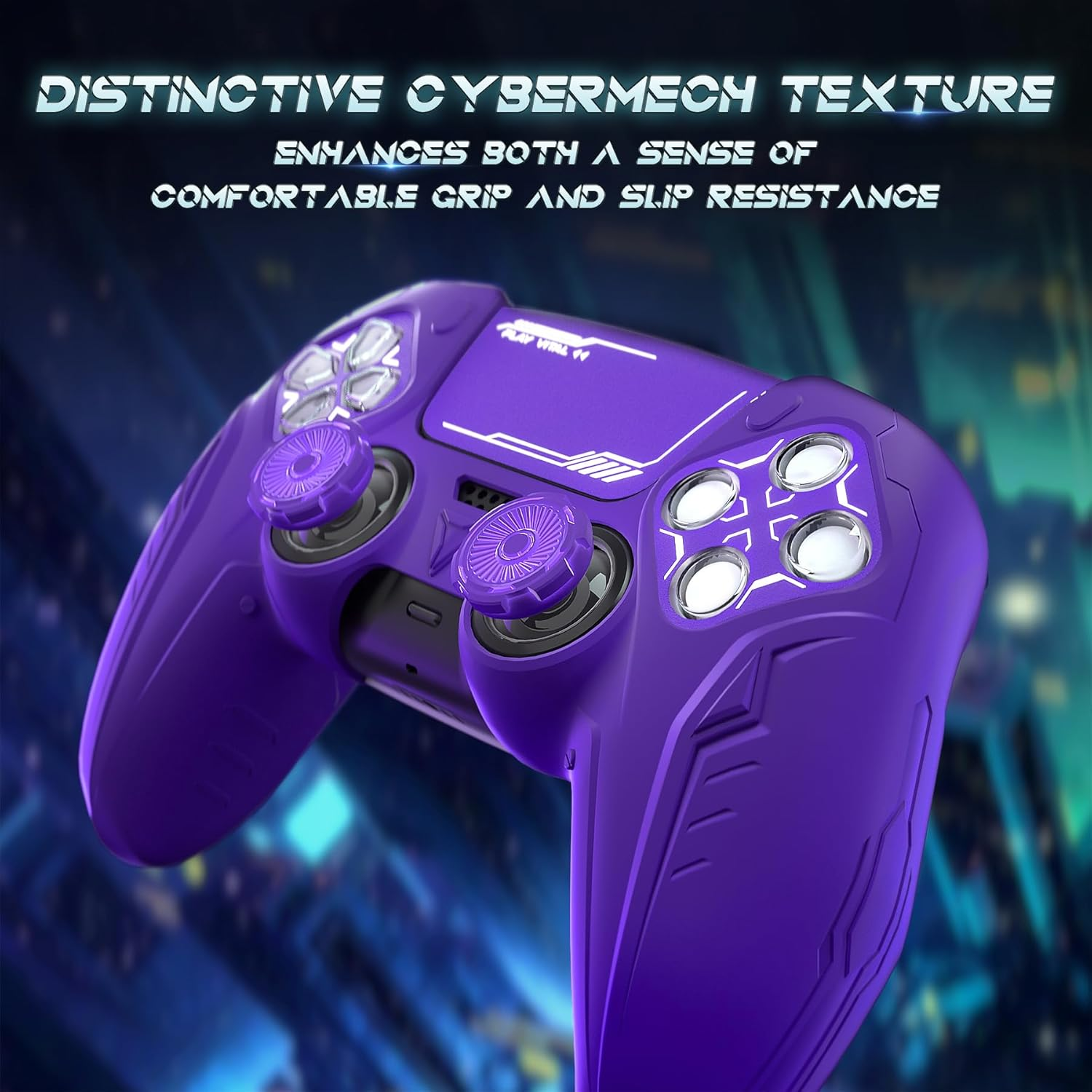 Playvital 2 Set Silicone Case for Ps5 Controller - Anti-Slip|Perfect Fit|Premium Silicone Material|Futuristic Cybermech Design|Compatible with Ps5 Official Charging Dock - Purple image number 2