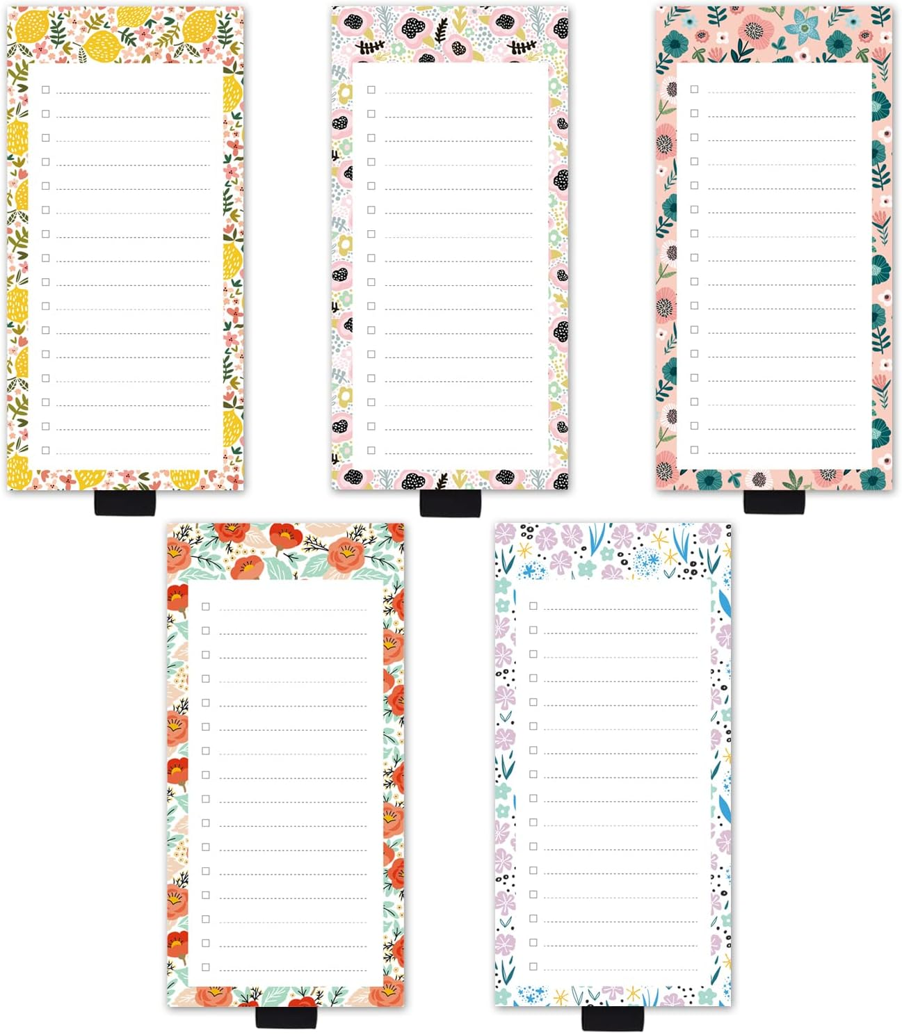 5 Pack Lemons Dandelion Flower Magnetic Notepads for Fridge with Pen Holder, 6" X 3", 50 Sheets, Magnet Memo Pad for Fridge, Locker, File Cabinet, to Do List, Grocery Shopping image number 1