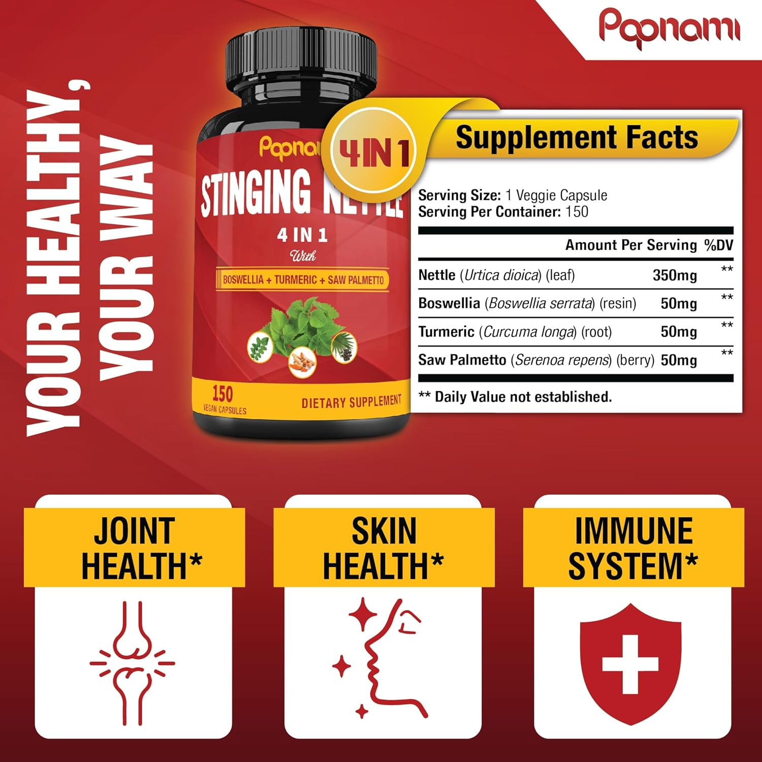 Papnami Stinging Nettle Root Extract Capsules & Boswellia, Turmeric, Saw Palmetto | Prostate Health Supplements for Men, Promotes Urinary Tract Health Support | 5 Months Supply, 150 Capsules image number 5