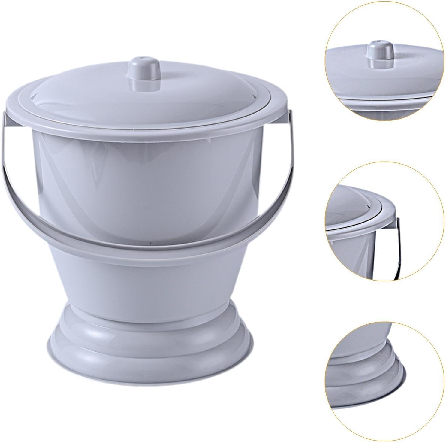 Generic Potty Bucket Spittoon with Lid and Handle Pot Chamber Pot for Female Male, Gray image number 3