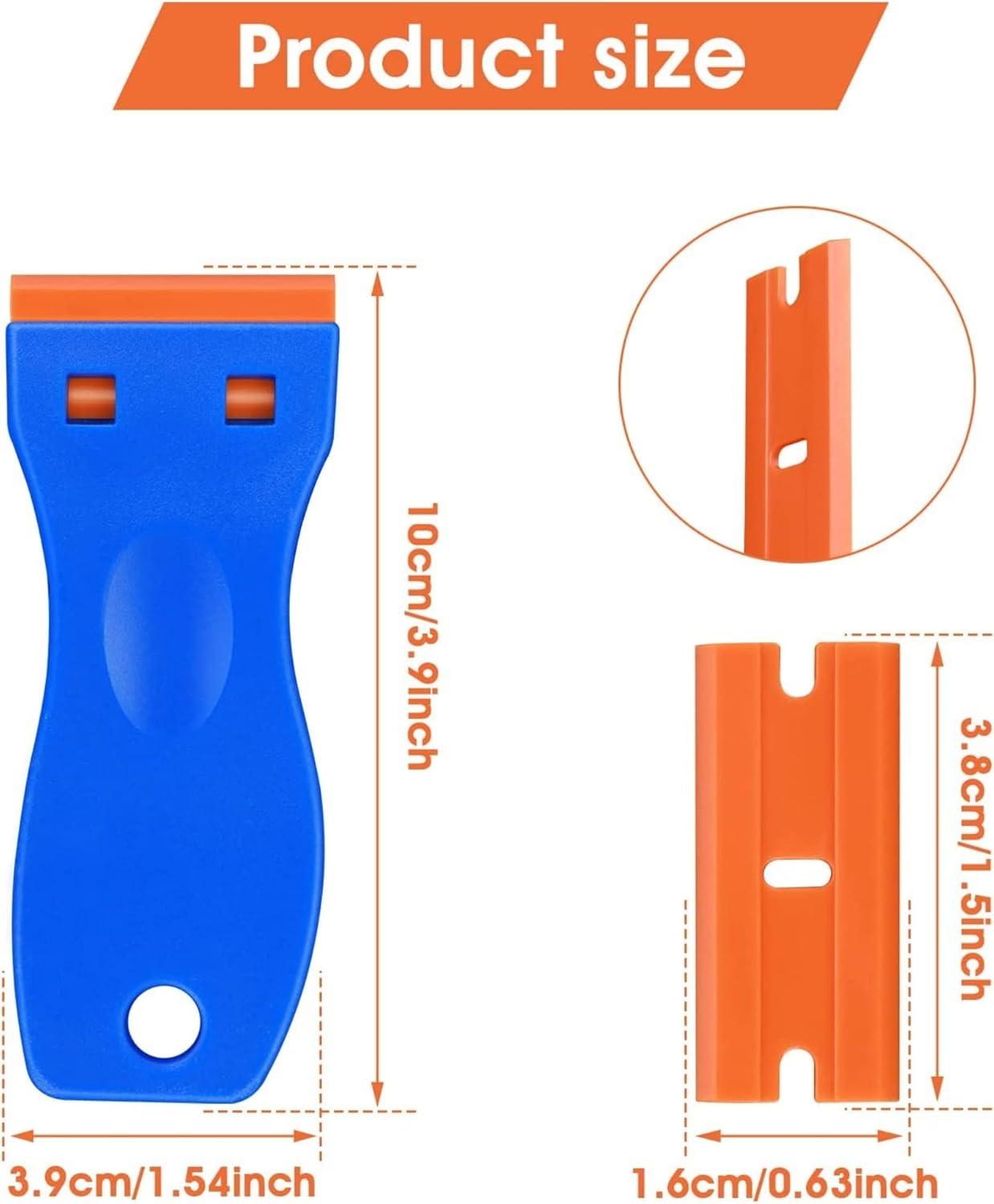 Double Edged Plastic Razor Blade Scrapers Knife Include 2PCS Scraper Tool and 100PCS Blades for Gasket Remover, Tint Vinyl Tool, Labels Decal and Adhesive Remover for Windows and Glass image number 1