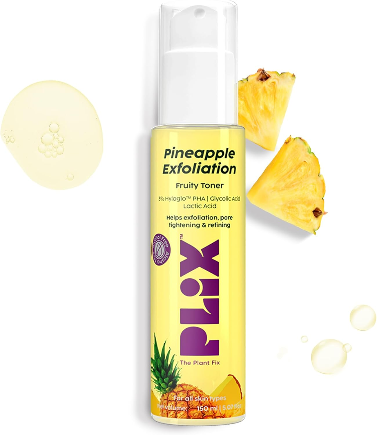 PLIX - the PLANT FIX Pineapple PHA 3% Alcohol Free Face Toner (150Ml) | Pore Tightening & Mild Exfoliation for Oily Acne Prone Sensitive & Normal Skin | Hydrating Face Toner for Glowing Skin image number 4