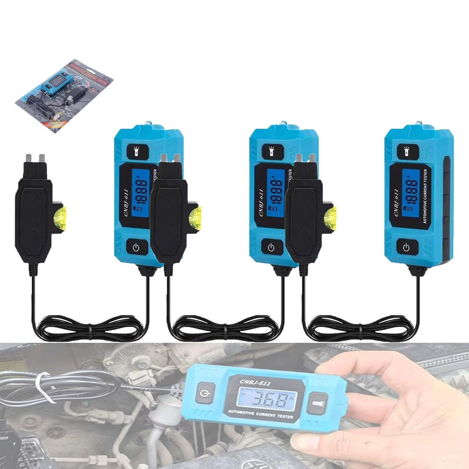 Automotive Circuit Fault Probe Tester, Portable 20A 48V High-Precision Current Tester with LED Display & Front Lighting, Wire Tracer, Car Relay Fuse Blade Checker Electrical Tool (3Pcs)