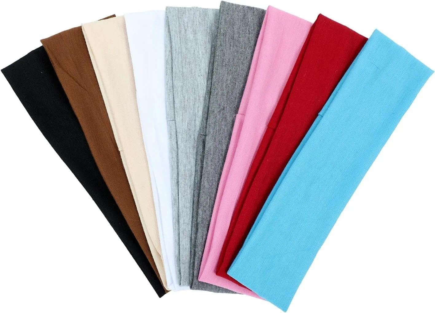 Non-Slip Sweat Absorbing Headband for Women, 9-Pack Wide Cotton Polyester Headbands 8.7X2.4 Inches (22.1X6.1 Cm) for Sports Gym Running Yoga and Makeup(Black,White,Grey) Ermaoo