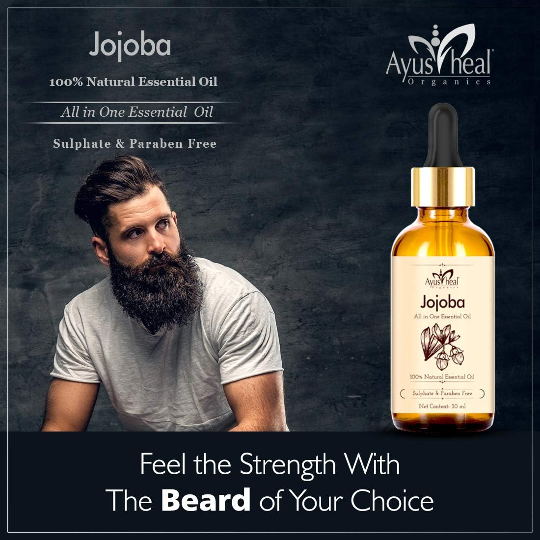 Ayusheal Jojoba Carrier Oil 30ML, for Acne Prone Skin, Hair Conditioning, 100% Pure, Cold Pressed Oil image number 2