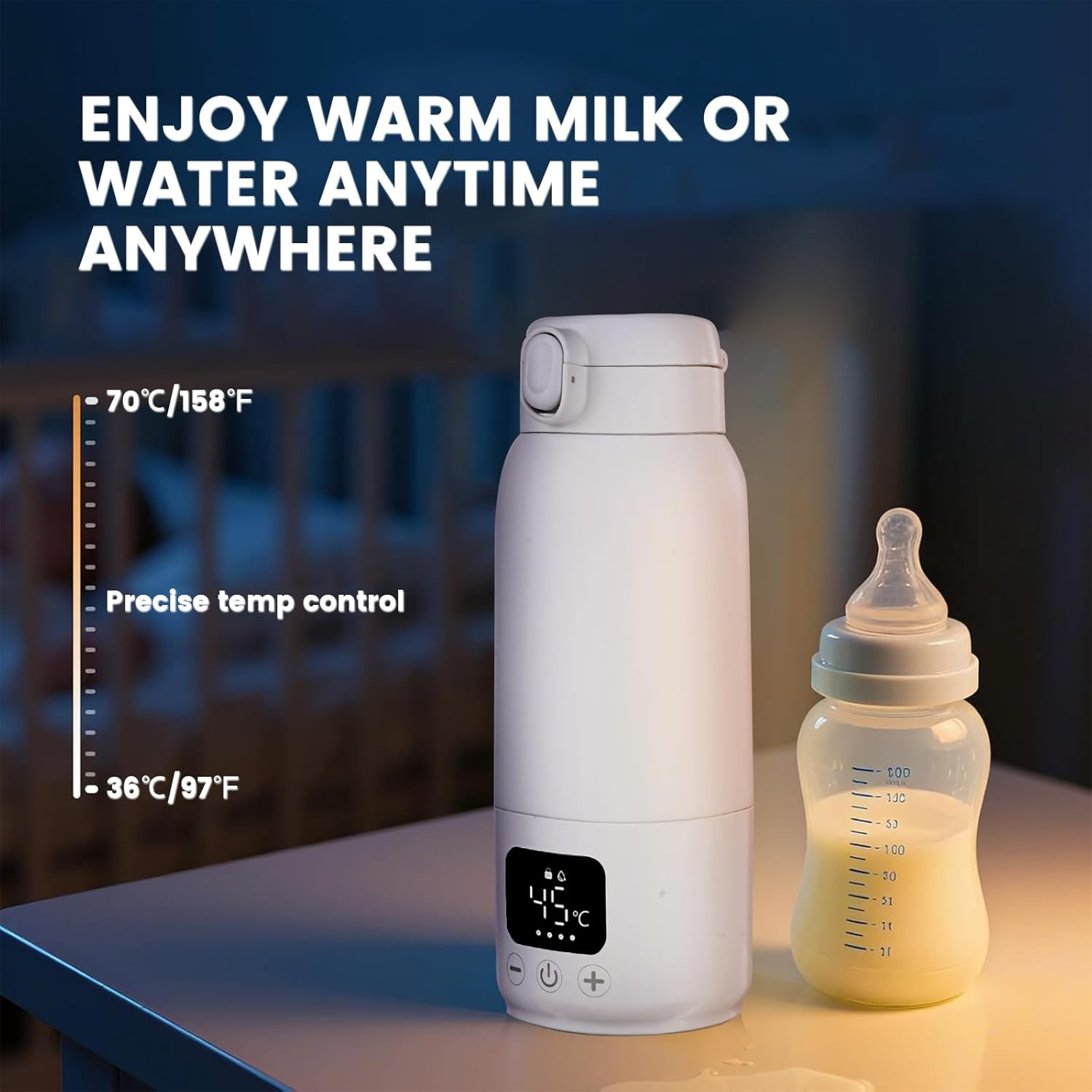 Portable Bottle Warmer, Fast Heating Portable Milk Warmer, 500ML Large Capacity Milk Bottle Warmer for Breastmilk/Formula with Accurate Temp Control, 11000Mah Baby Bottle Warmer with LCD Display image number 1