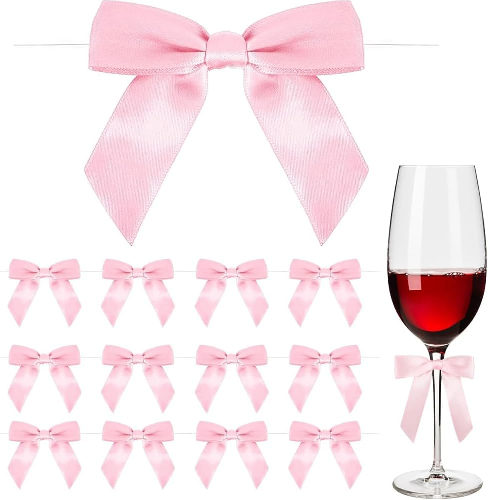 Suithink 50 Pieces Red Twist Tie Satin Bows,9Cm Ribbon Bows for Gift Wrapping, Crafting Wedding, Birthday, Christmas Decoration (Red)