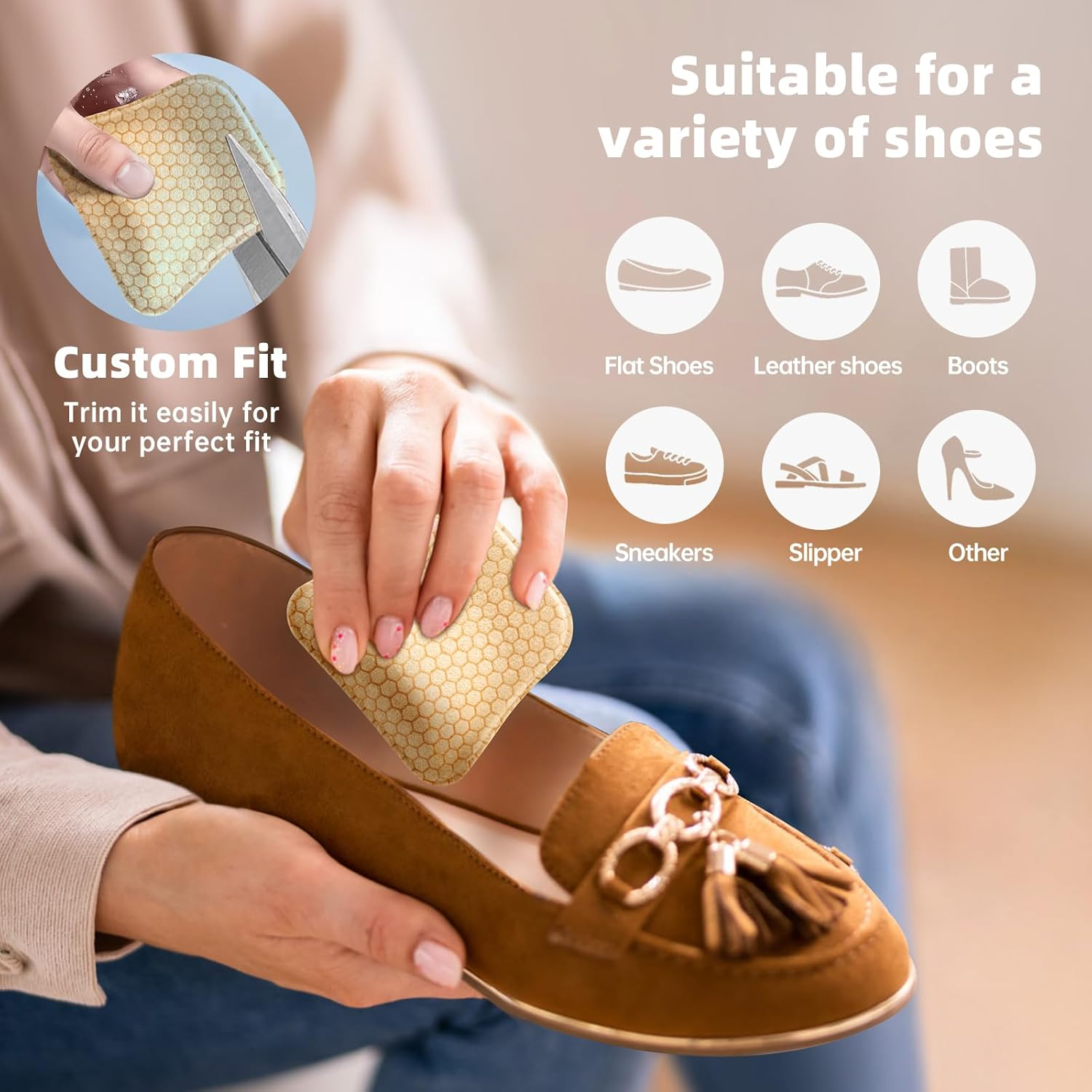 Arch Support Inserts Women for Flat Feet, Gel Arch Inserts for Plantar Fasciitis Relief, Non-Slip Arch Support Pads, Two-Option of Different Heights, Beige, Two Pair High: 0.47In image number 2