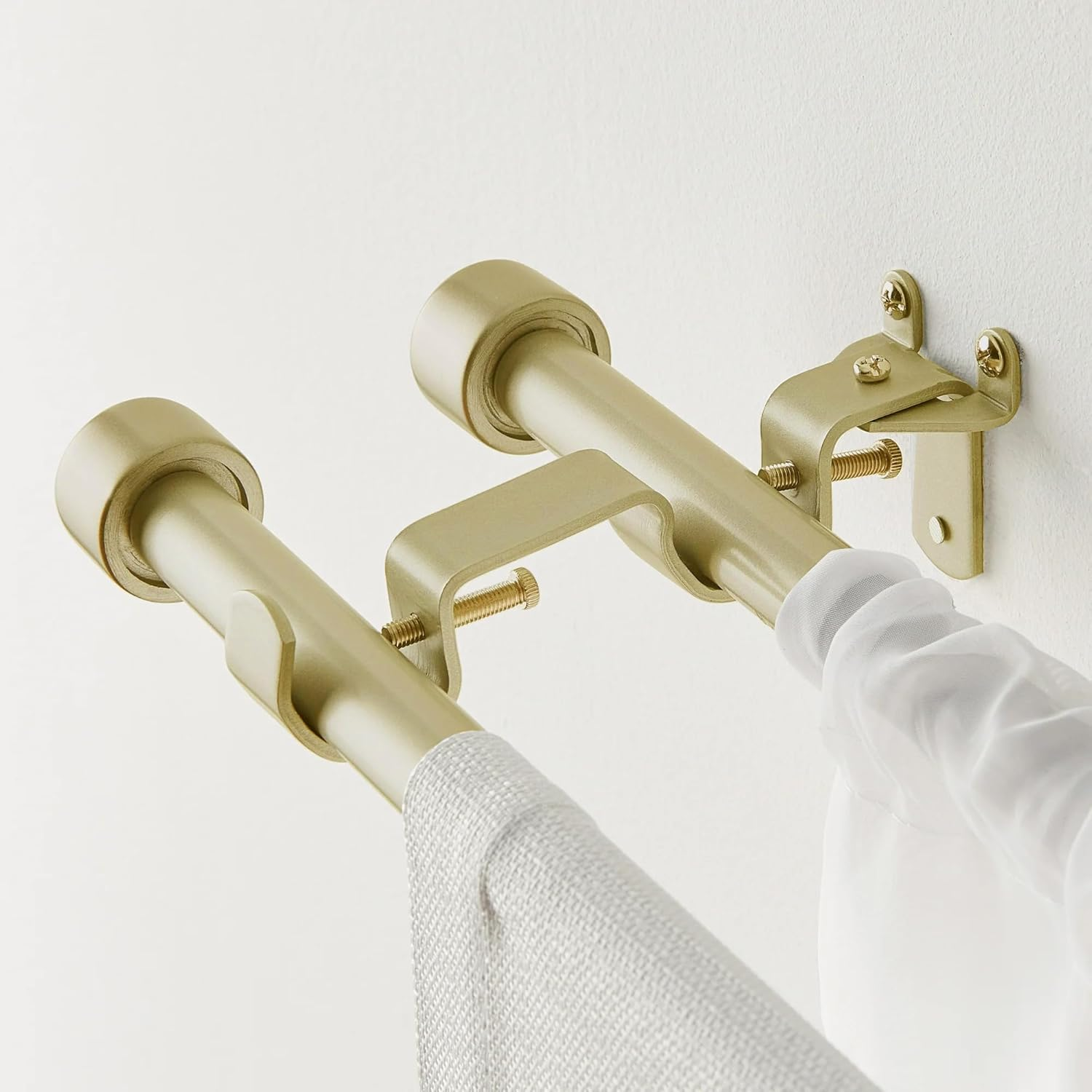 Satorihome Double Rod Curtain Brackets, Set of 3 &ndash; Golden Brass Finish, Heavy-Duty Steel, No-Drill Option with Anchors & Hardware image number 5
