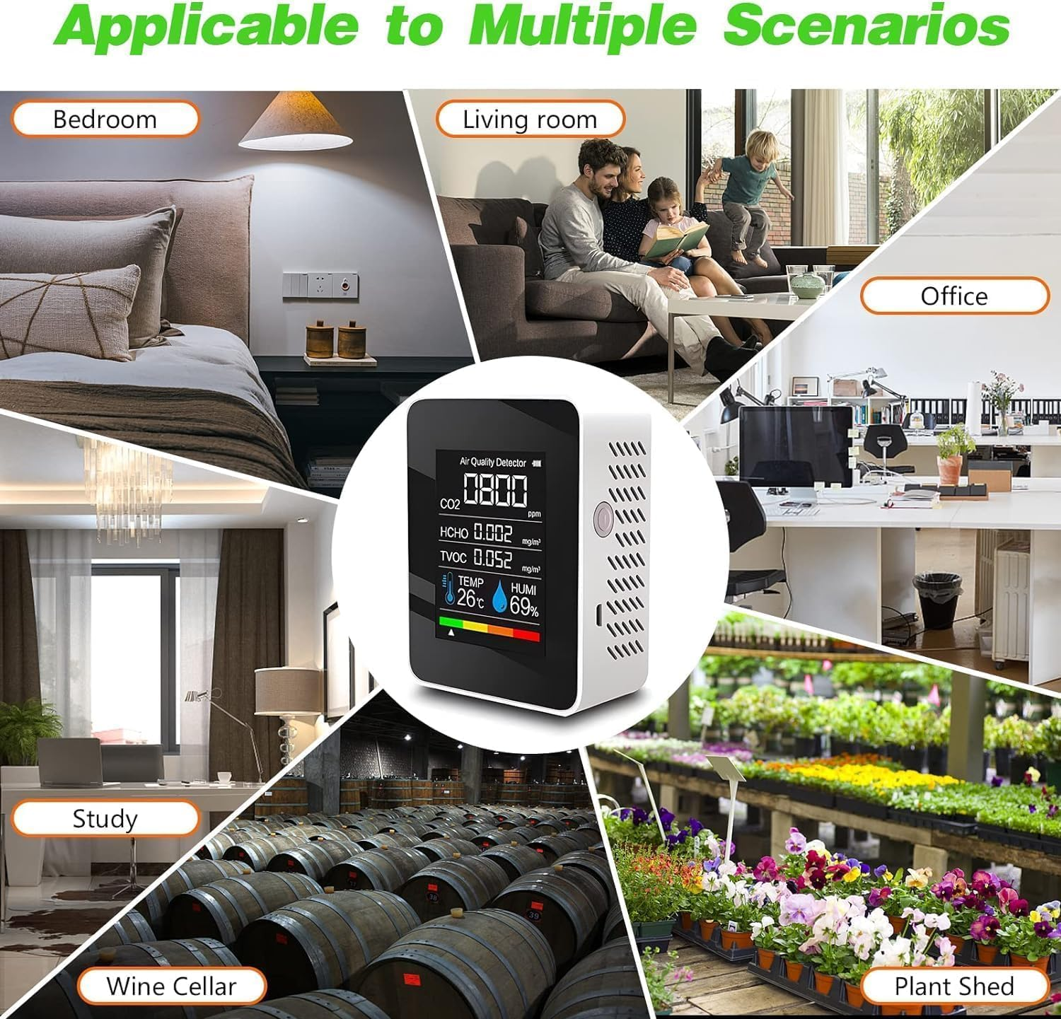 B-Qtech 5 in 1 Air Quality Monitor, Indoor Air Quality Tester Co2/Humidity/Hcho/Tvcc/Temperature Tester, Air Pollution Monitor for Home, Rooms, Grow Tents, Offices, Cars, Hospitals image number 5