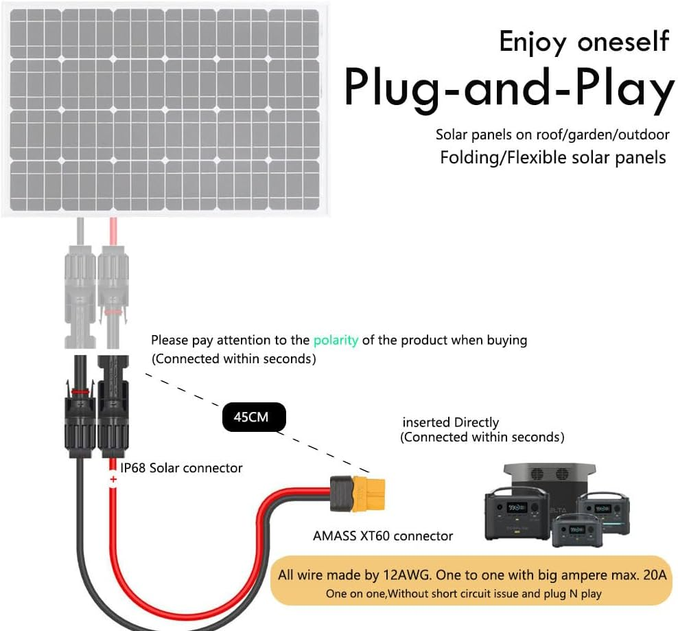 Solar Kits XT60 Adapter Works with MC4 Connector Charge the Portable Power Station from Solar Panels (MC4-XT60) image number 2