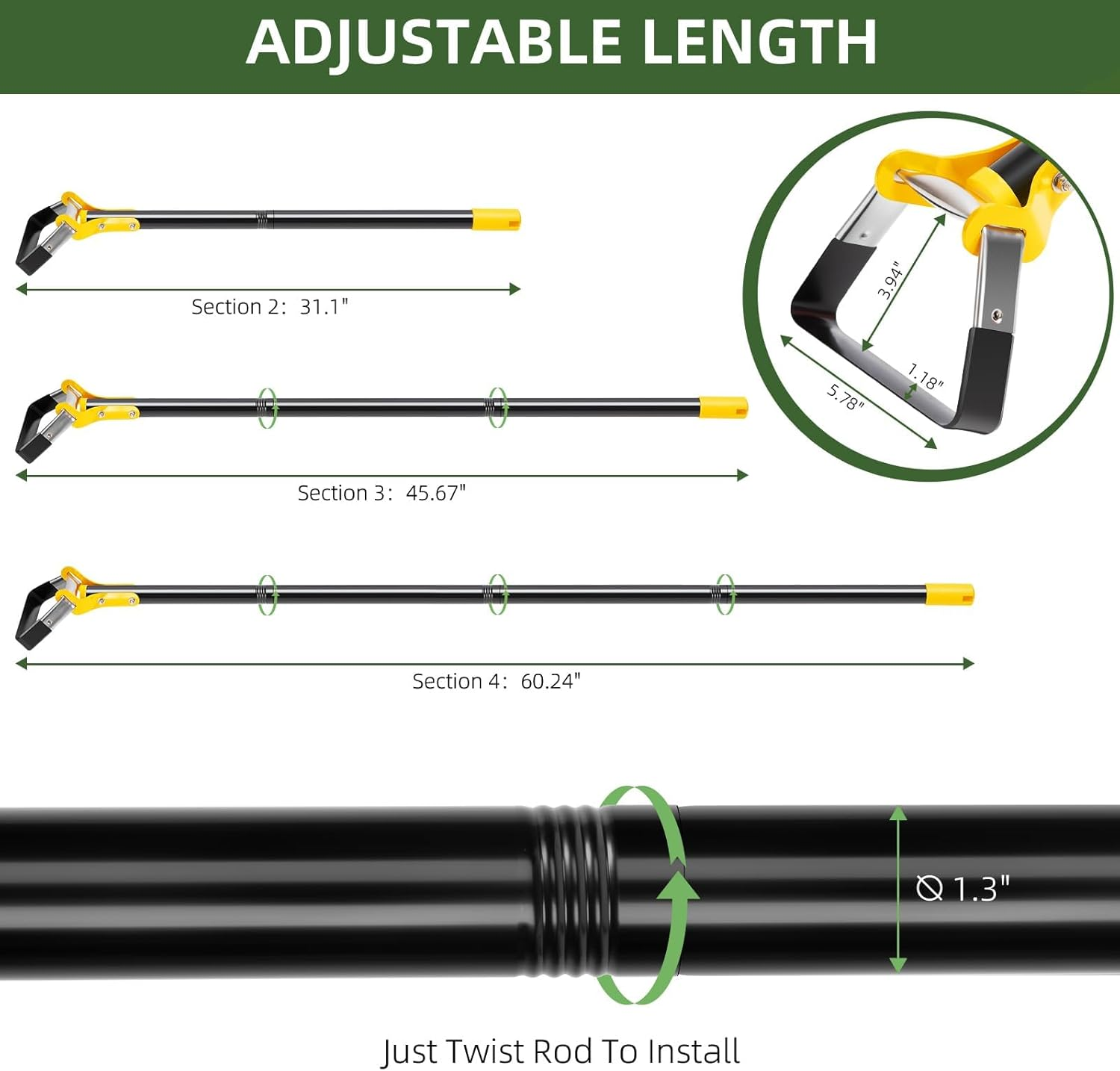 Hoe Garden Tool, XICEN Long Handle Heavy Duty Adjustable Hula Hoe, Gardening Stainless Steel Loop Stirrup Action Hoe, 75-150 Cm(Black)