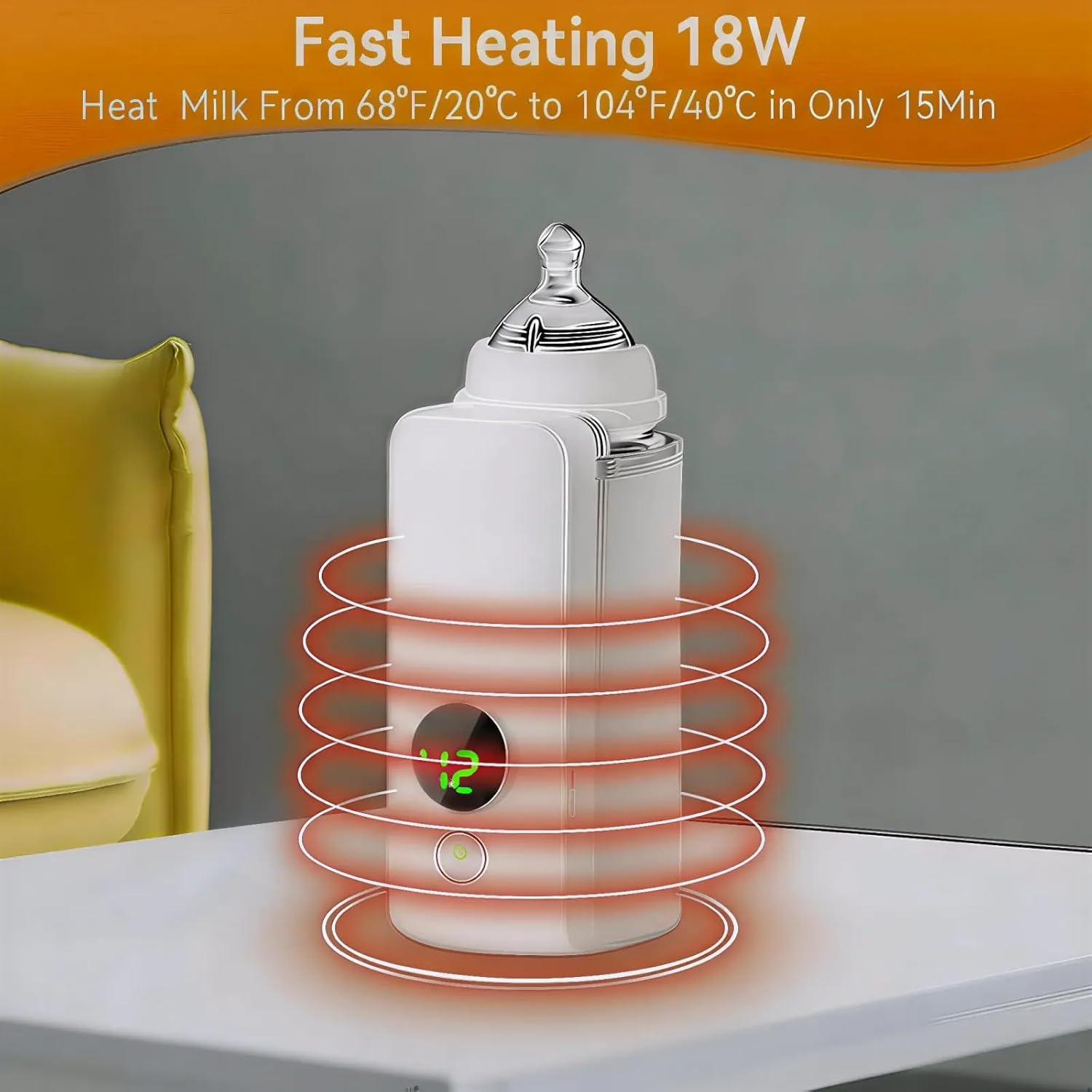 Baby Bottle Warmer, Portable Bottle Warmer with 18W Fast Charging and 6-Speed Temperature Control, 360 Degree Wrap Even Warming image number 5