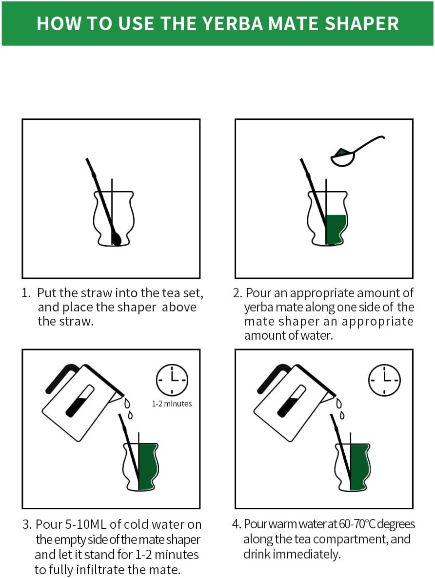 Cuopru Yerba Mate Cup Bombilla - Mate Gourd Set Includes Double Walled Stainless Steel Tea Cup, Tea Shaper Set, Bombilla Straws, Cleaning Brush - Army Green image number 4