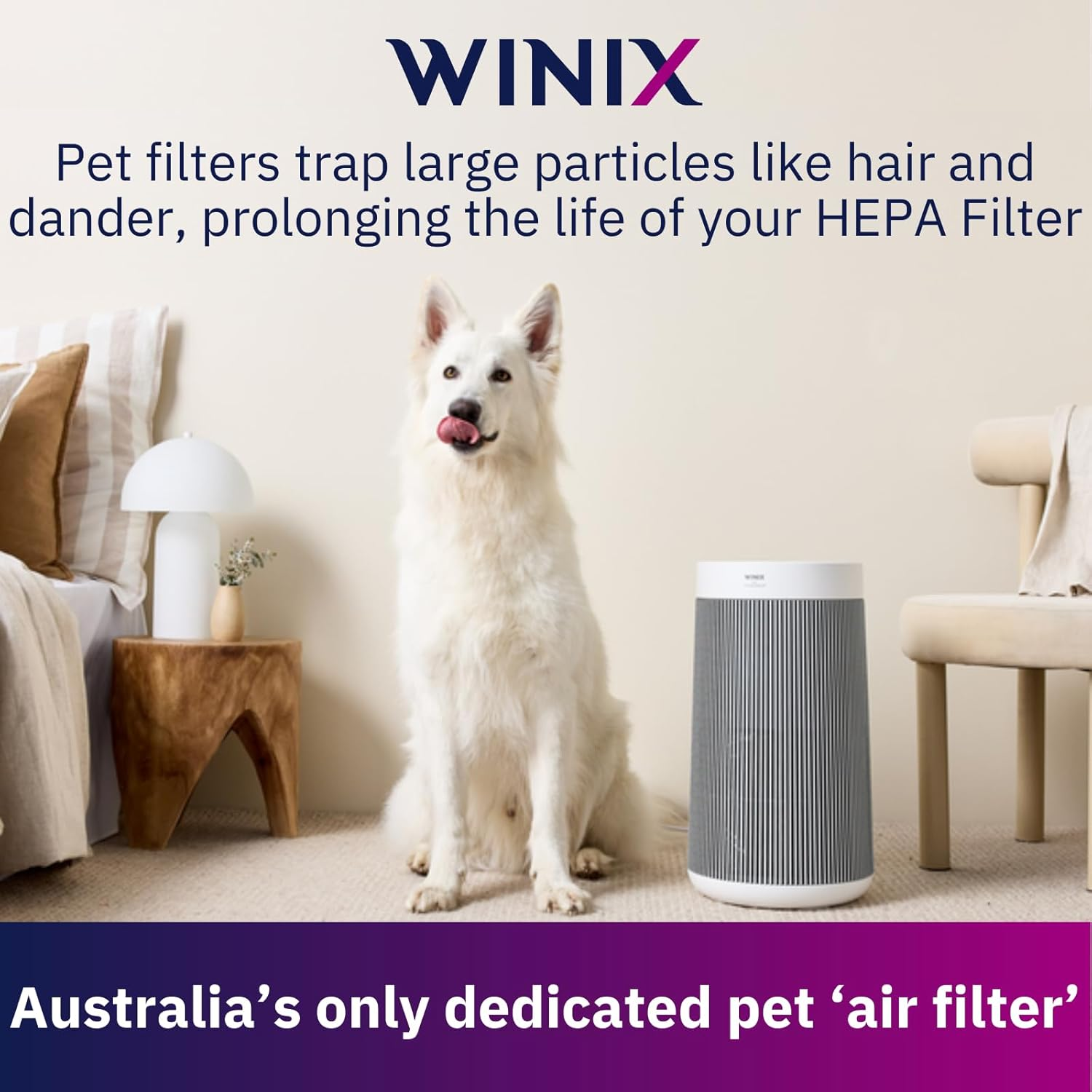 Winix Zero+ 360 5-Stage Air Purifier with Pet Filter, Suitable for Areas up to 100M2, Wi-Fi and Smart Home Connectivity, White - Silver image number 4