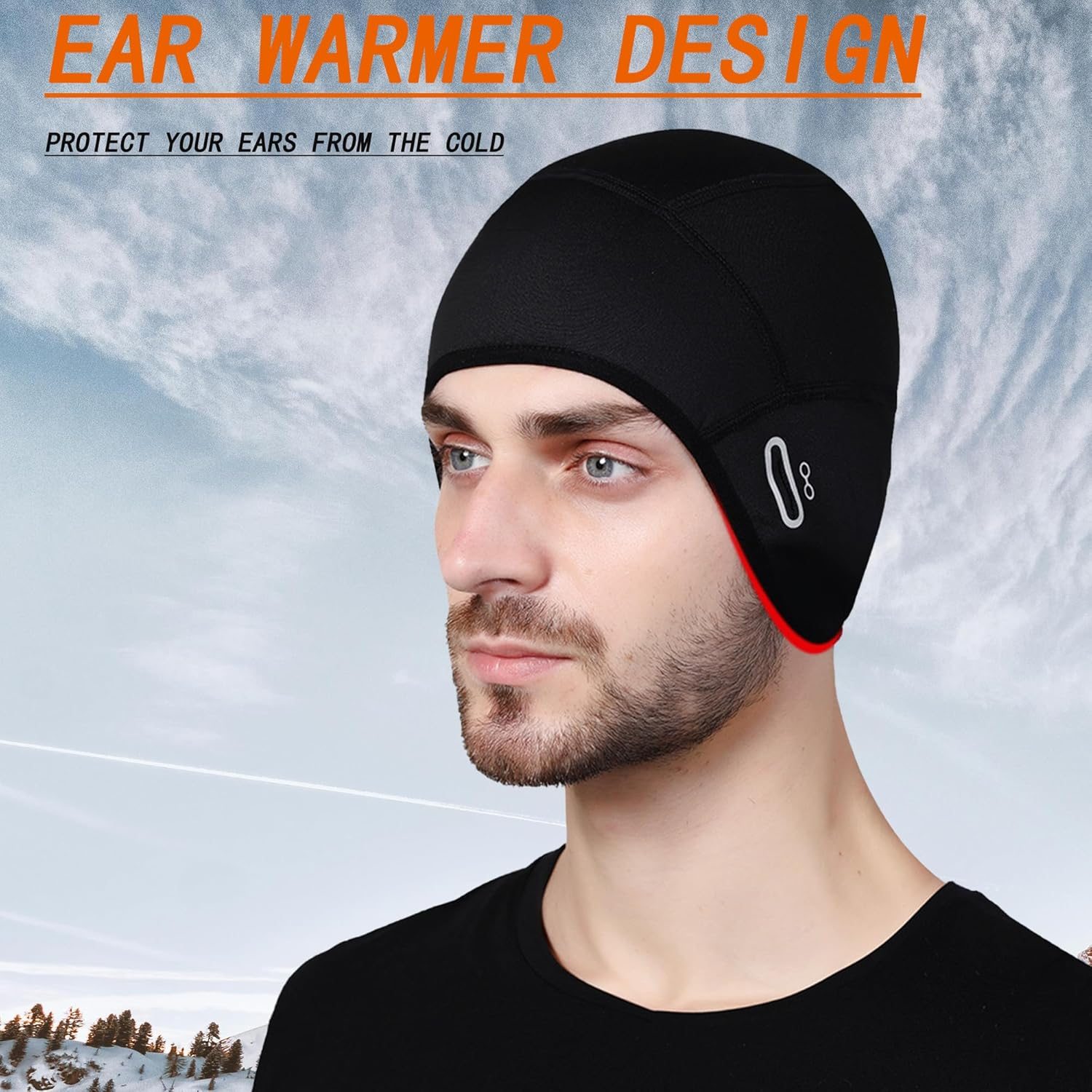 Skull Cap Helmet Liner with Glasses Holes Winter Fleece Cycling Cap Beanie Thermal Hat for Men Women Cycling Running image number 1