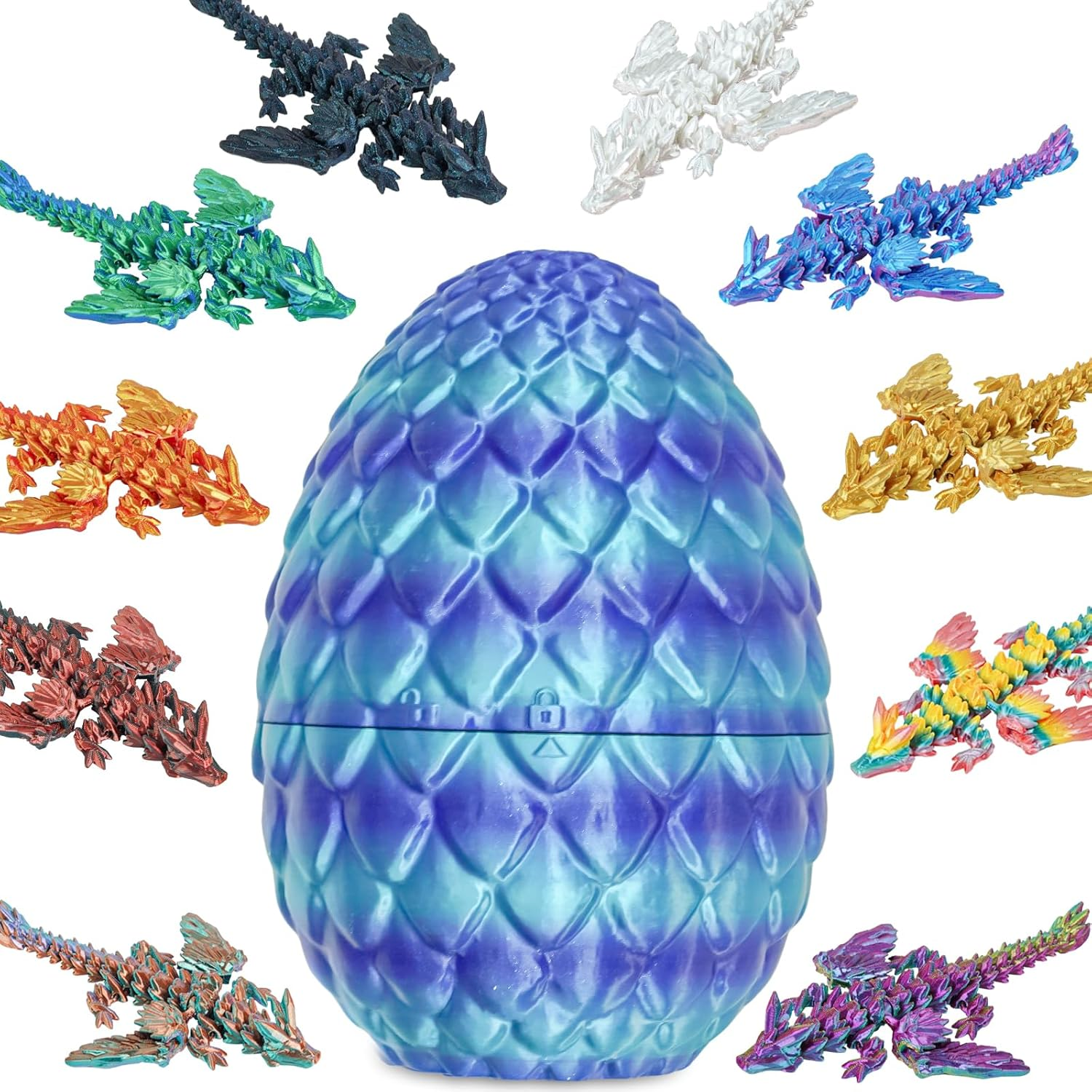 10Pcs Mini Flying Dragons in Dragon Egg 3D Printed Collectible Fantasy Toy Gift Set for Kids Boys Girls Teens Birthday Easter Christmas Stocking Party Favor Display(Starlit Blue)