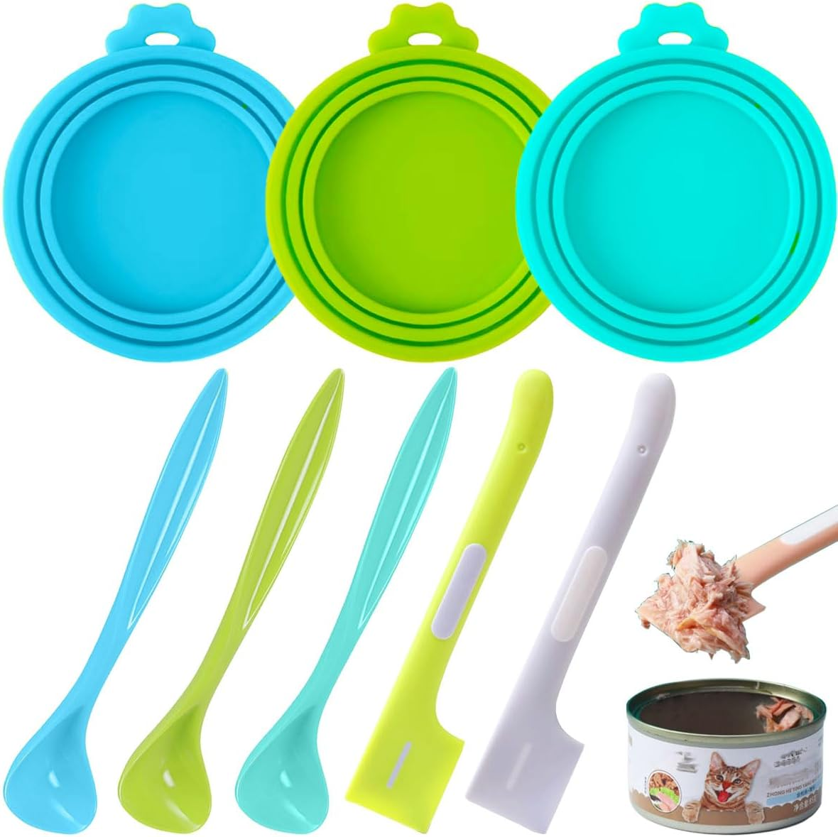 Ainvhh 8 PACK Can Lids, Pet Food Can Cover and Food Mixing Spoons Food Canned Scoop, Fits Most Standard Size Dog and Cat Can Tops for Pet Cat Dog Feeding Can and Wet Food Storage image number 2