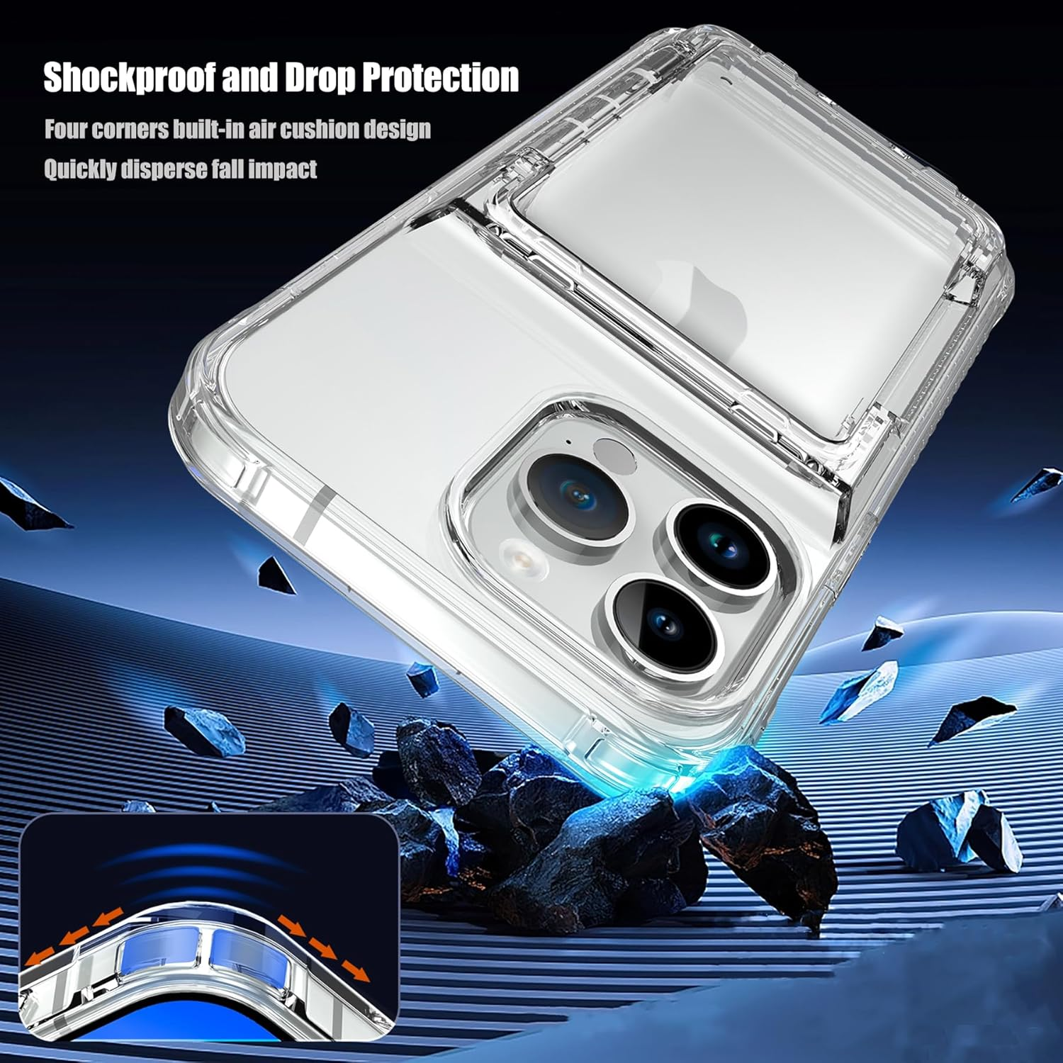 For Iphone 12 Pro Max Case with Card Holder (Store 4 Cards) Clear Wallet Case Anti-Yellow Anti-Scratch Heavy Duty Protective Shockproof Hidden Card Slot Phone Case for Iphone 12 Pro Max,Clear image number 2