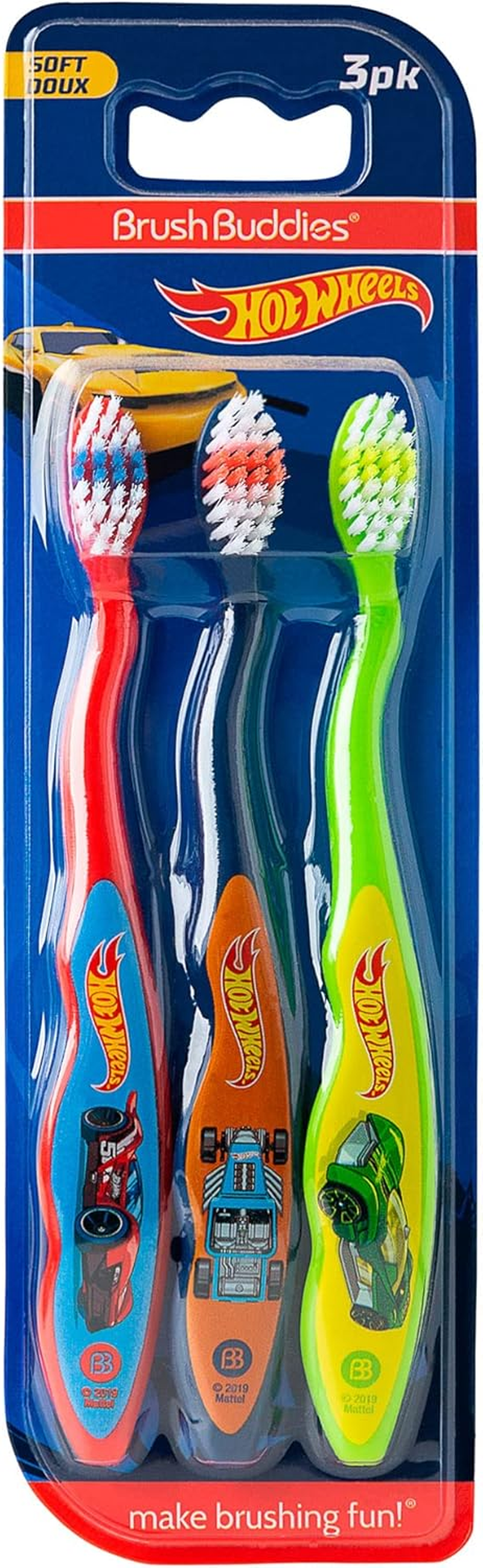 Brush Buddies Hot Wheels Toothbrush for Kids, Toddler Toothbrushes, Children'S Toothbrushes, Soft Bristle Toothbrushes for Kids, 3PK image number 1
