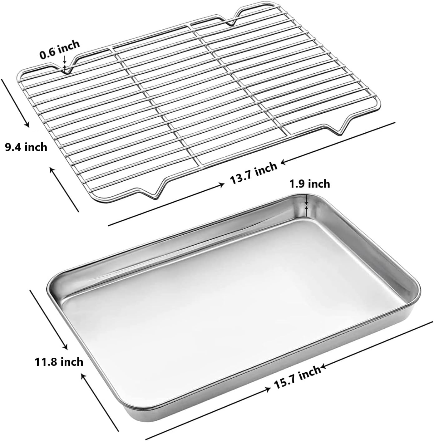 Qcfang Baking Sheet and Rack Set 15.7X11.8 Inch Stainless Steel Baking Pan Cookie Sheet with Cooling Rack Rectangle Toaster Oven Baking Pans Tray Sheet with Cooling Rack image number 3