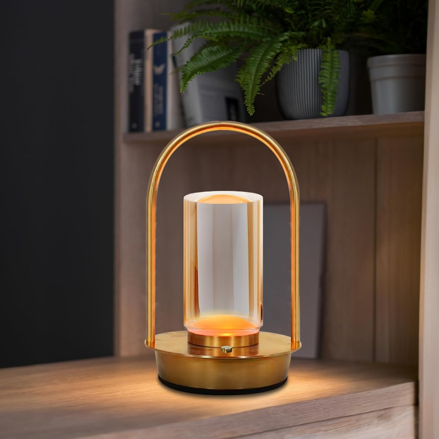 Cordless Table Lamp with Touch Control, Rechargeable LED Bedside Lamp, 3-Colour Infinitely Dimming Battery Powered Small Crystal Lantern for Bedroom/Office/Patio Light (Gold)