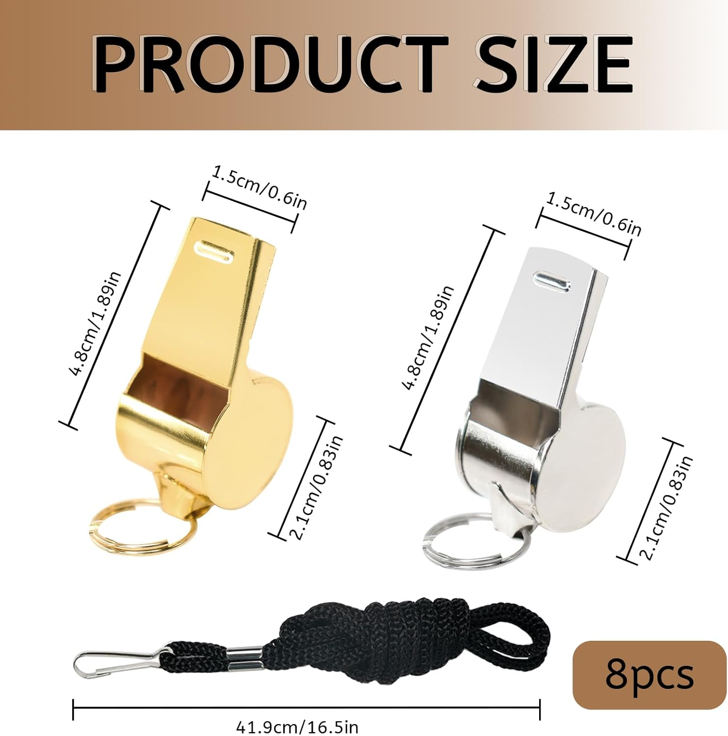 Koceci 8 Pack Whistles, Coach Whistles for Adults, Stainless Steel Referee, Sports Whistle with Lanyard, Metal Whistle Emergency for Polices Adults Teachers Students Outdoor Sports image number 2