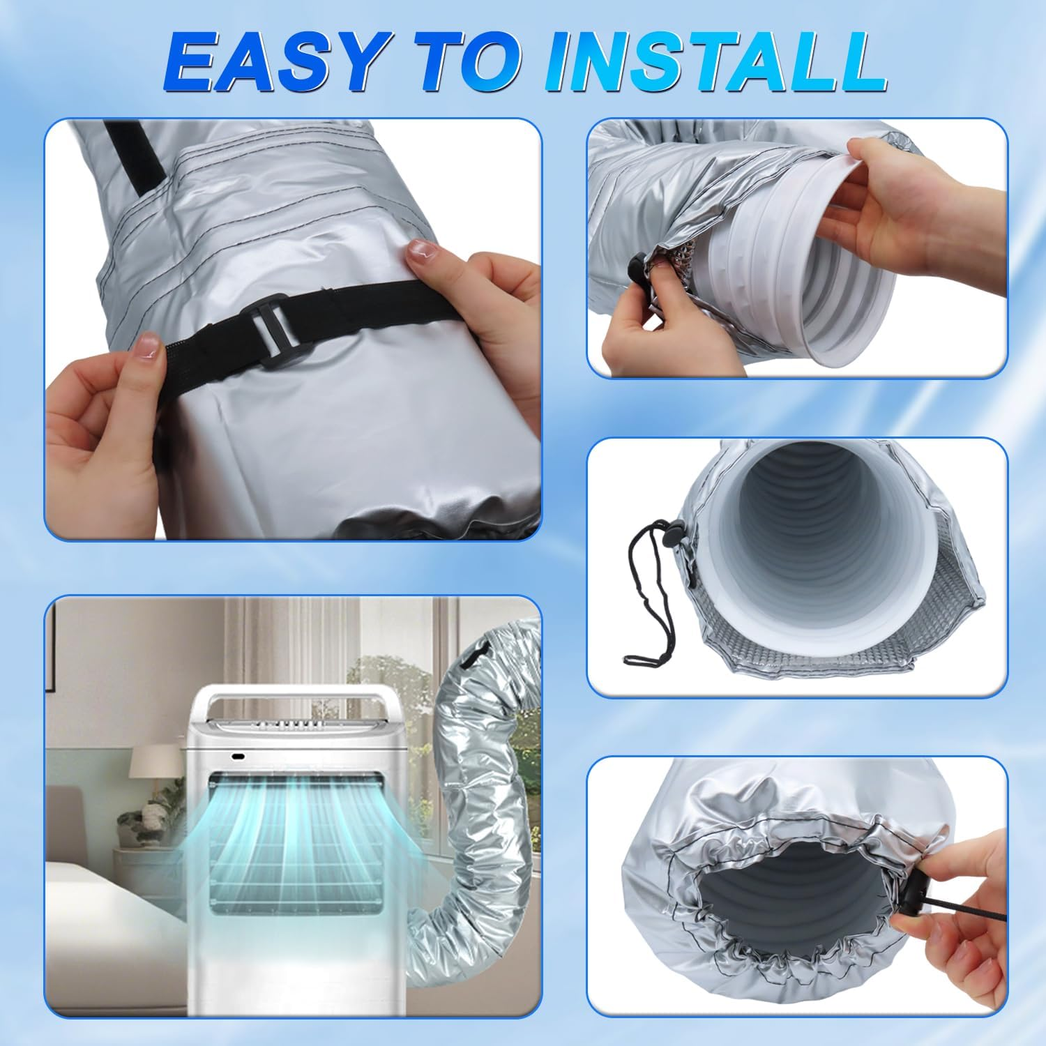 HUAREW Portable AC Hose Insulation Sleeve, Air Conditioner Hose Insulated Cover Wrap for 5" & 5.9" Diameter AC Exhaust Hoses Tube, with Drawstring, One Step Install image number 6