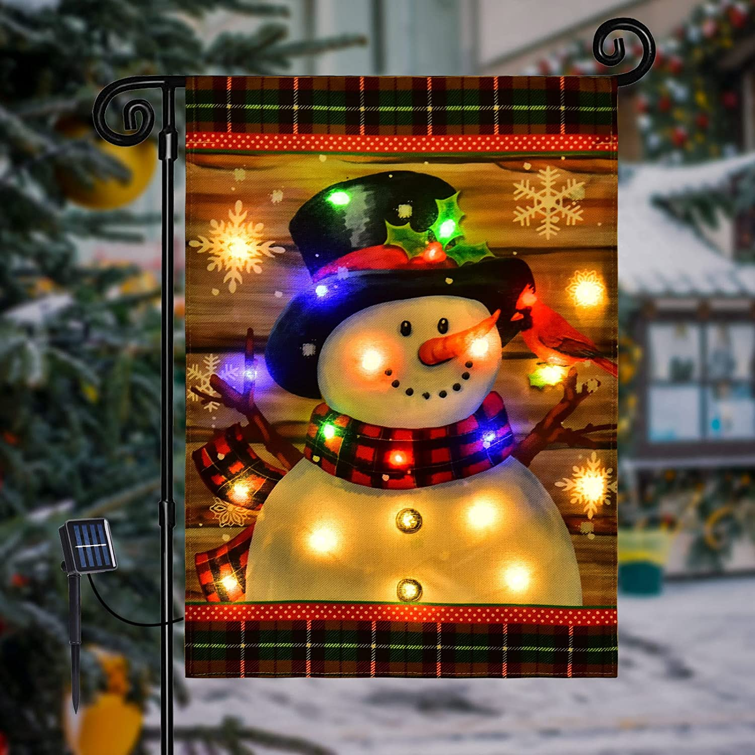 Lighted Winter Garden Flag for Outside, Led Snowman Garden Flag, Winter Yard Flag Winter Garden Flags 12X18 Double Sided for Outdoor Yard Garden Lawn Decoration image number 1