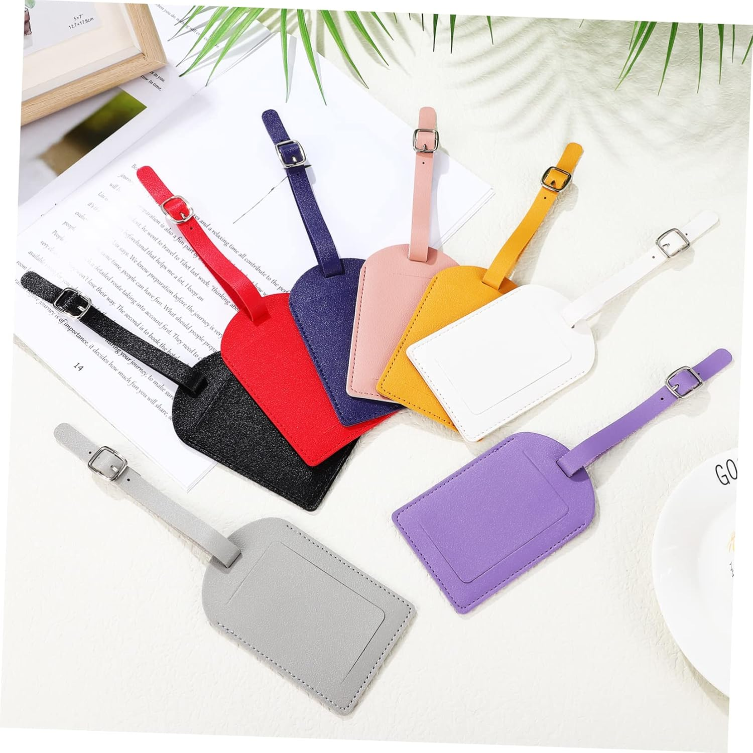 HORIALENCE 8Pcs Leather Luggage Tag Suitcase Label Travel Accessories for Suitcases Luggage Tags for Leather Baggage For image number 4