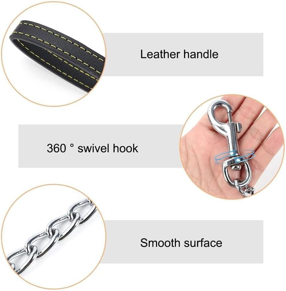 Maonativey Metal Dog Lead, 180 Cm Training Lead High Performance Dog Chain Dog Lead Made of Leather and Metal for Large, Medium and Small Dogs image number 1