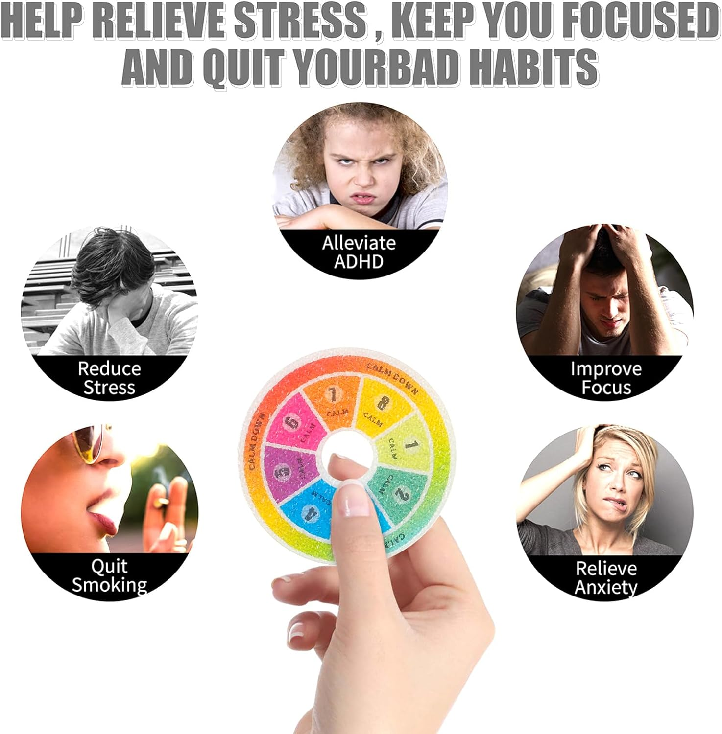 48 Pcs Calm Stickers for Anxiety Sensory Stickers, 6 Styles Textured Stickers Cute Reusable Sensory Stickers with Strong Adhesive Backing Funny Calming Stickers for Adults Kids School Classroom