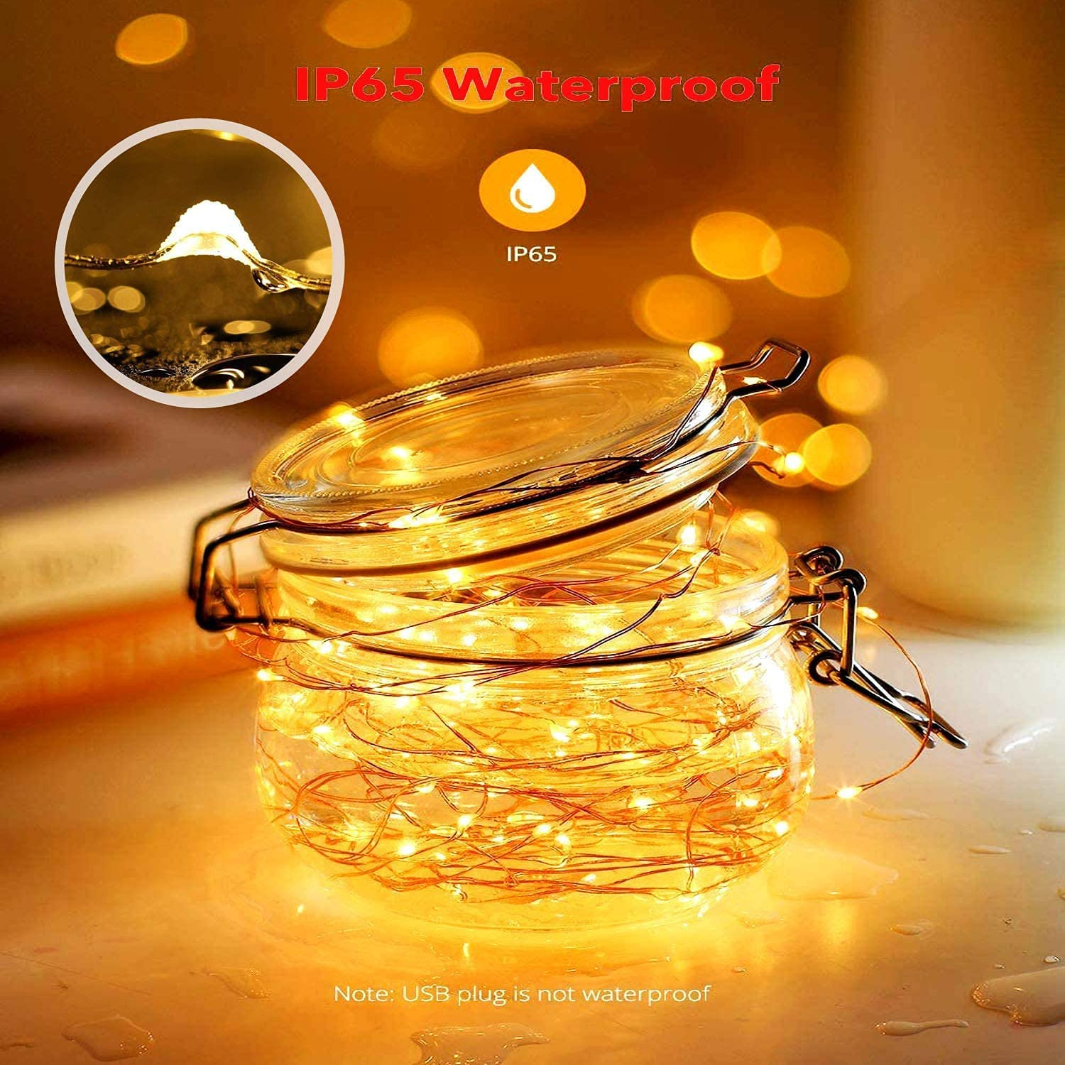 [2 Pack] QOCNAM Led String Lights, 10M 100LED String Fairy Lights USB Powered Copper Wire Lights with Remote Timer,8 Mode Waterproof for Christmas Bedroom Party Garden Wedding Decorative (Warm White) - Multi Color image number 2