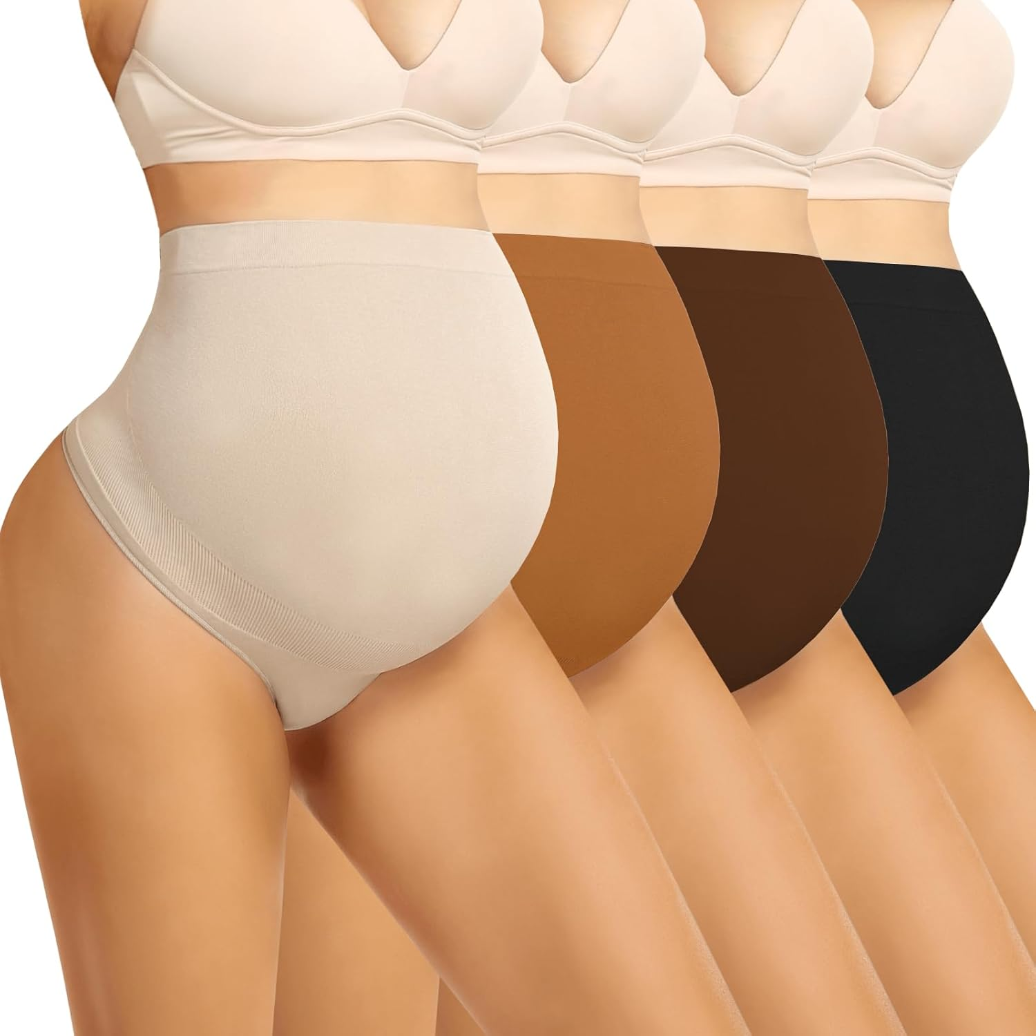 Maternity Underwear Thong over Bump - Pregnancy Shapewear over Belly Support Seamless Pregnant Panties for Women