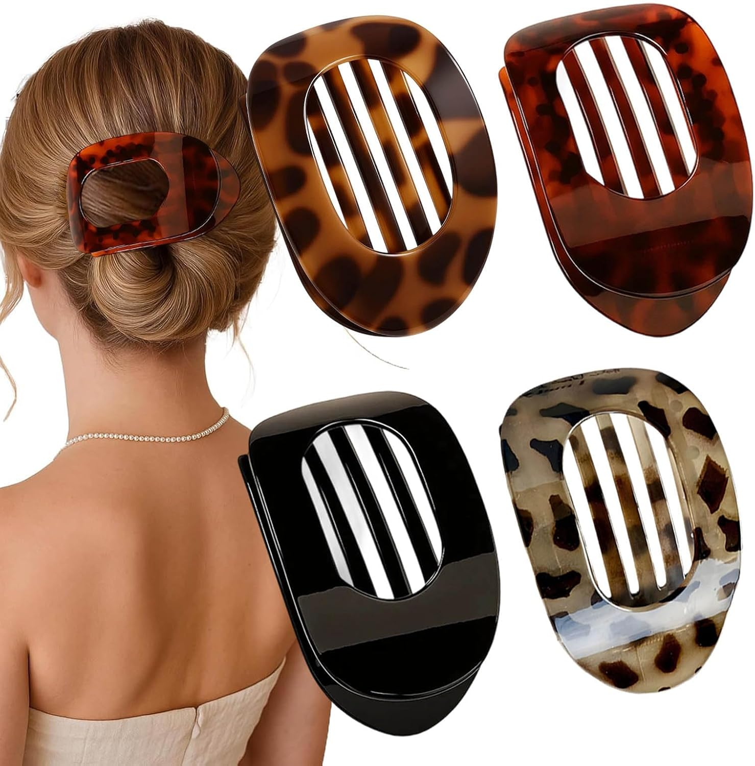 Flat Hair Claw, Pack of 4 Leopard Print Hair Clips for Women, Resin Material, Strong Hold for Thin and Thick Hair, Ideal for Everyday, Office, Sports and Leisure image number 6